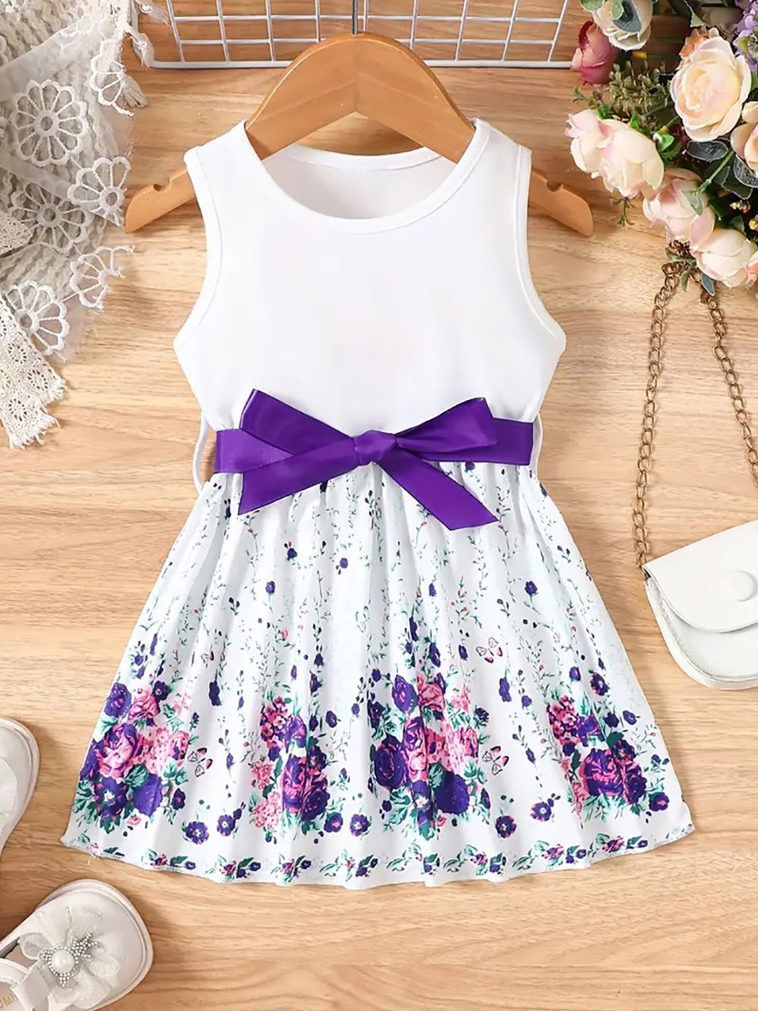 

YK Floral Print Fit & Flare Dress, Purple