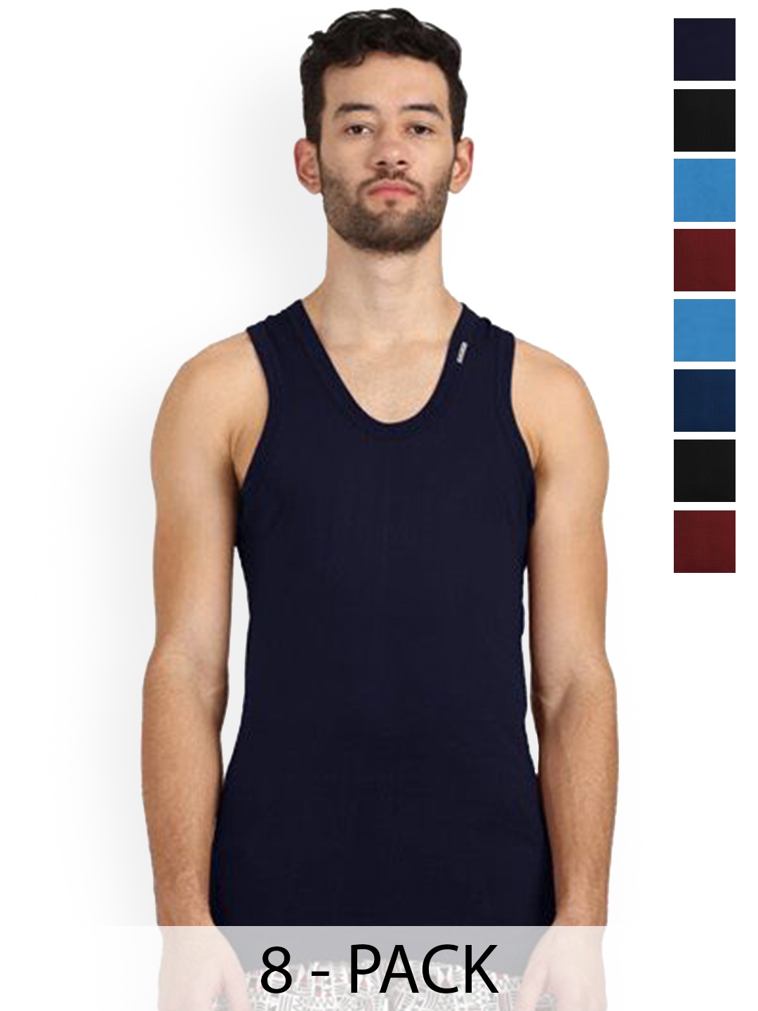 

Rupa Pack Of 8 Assorted Cotton Innerwear Vests - Frontline-Color-Asst-RN-8-95