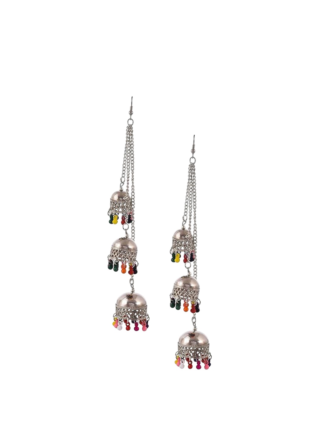 

Kezlin Silver-Plated Artificial Beaded Dome Shaped Oxidised Jhumkas