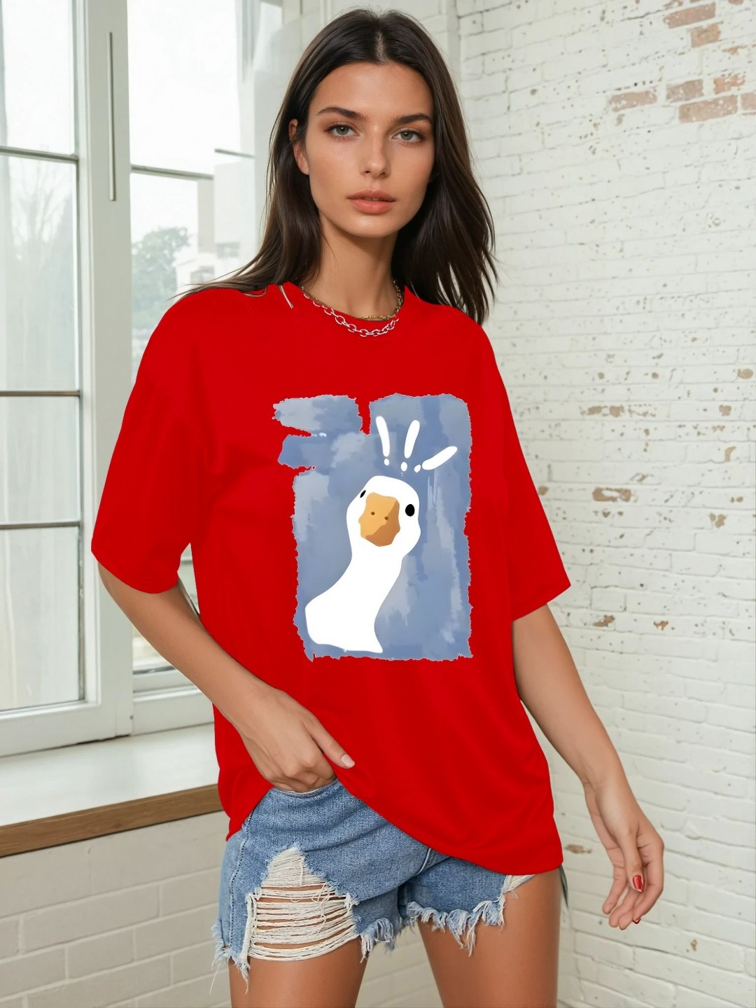 

CORSICA Women Graphic Printed Round Neck Oversized T-shirt, Red