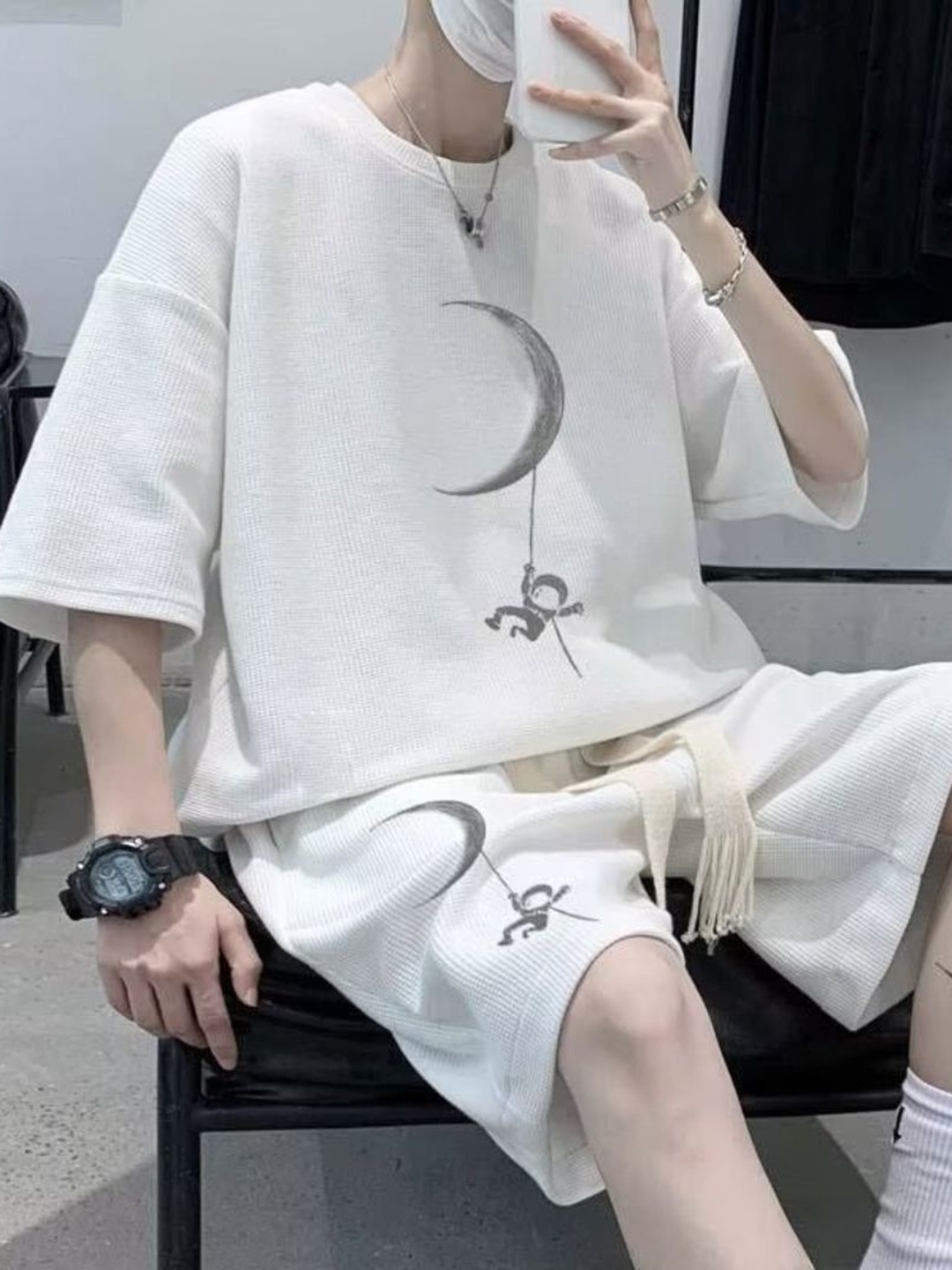 

StyleCast Printed Round Neck T-Shirt With Shorts, White