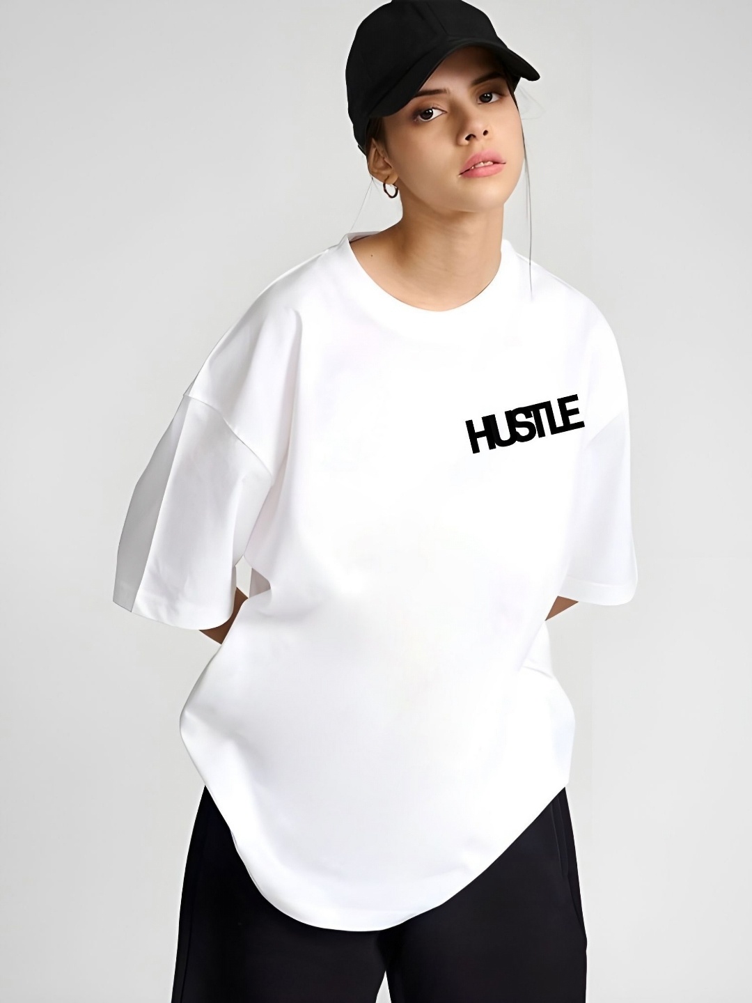 

Moda Rapido Women Typography Printed Round Neck Cotton Oversized T-shirt, White