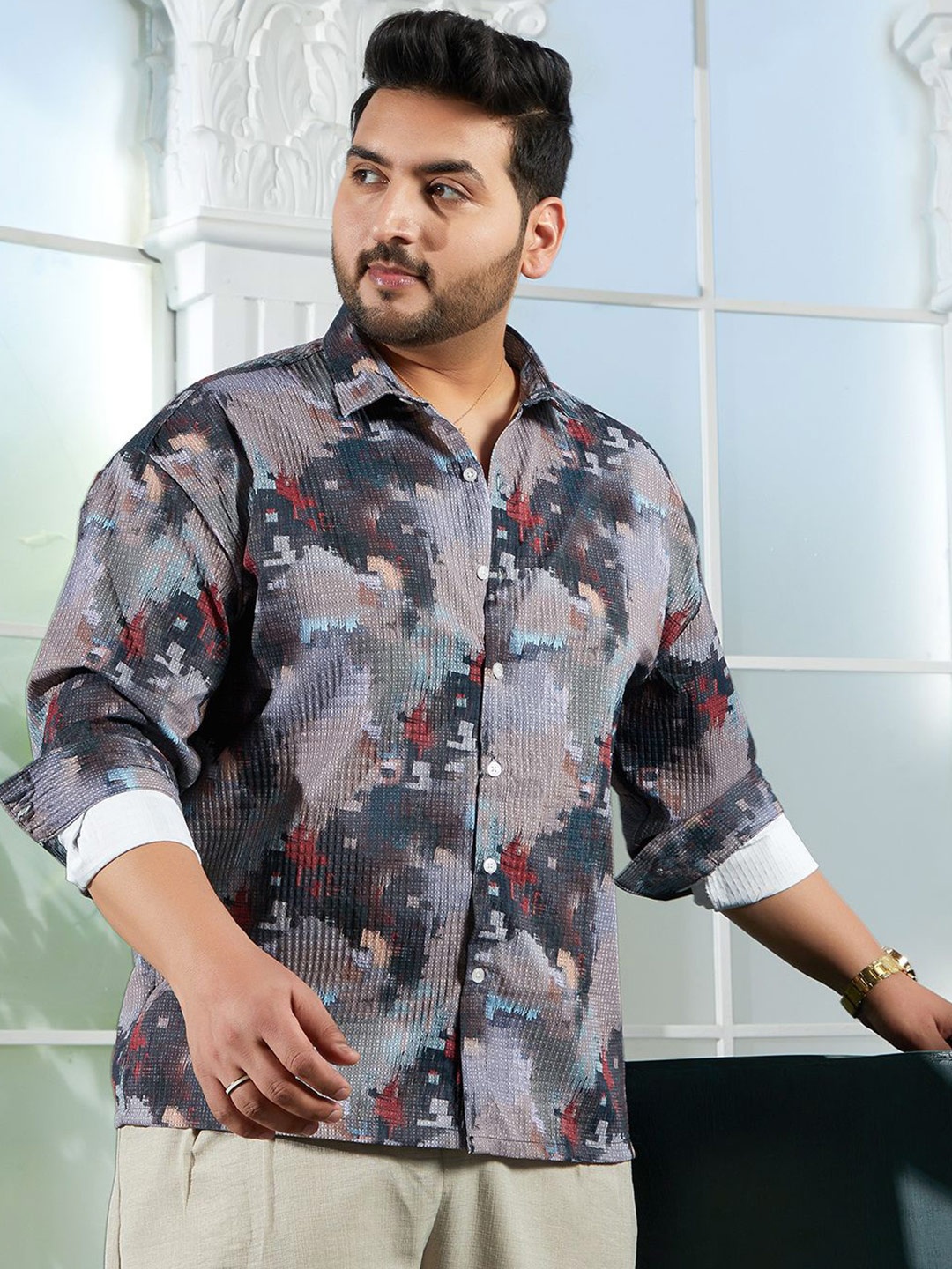 

Instafab Plus Men Comfort Fit Spread Collar Abstract Printed Casual Shirt, Blue