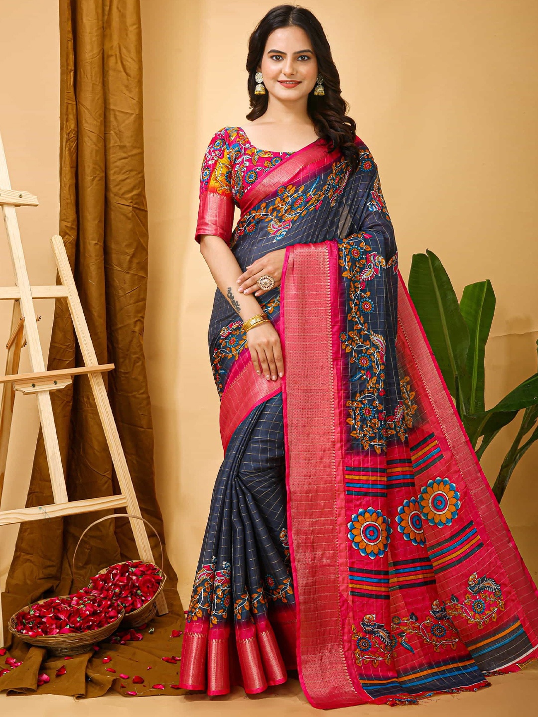 

KALINI Floral Zari Art Silk Banarasi Saree, Grey