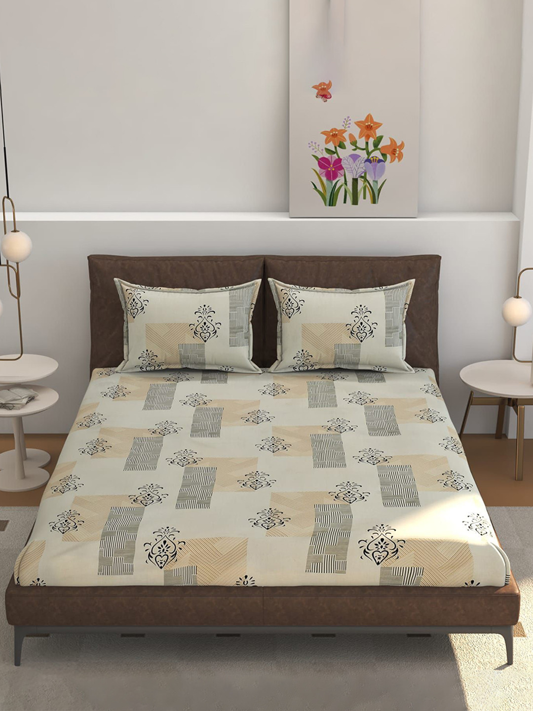 

CLIO'S HERITAGE STORE Off White Ethnic Motifs 210 TC Cotton Bedsheet Set 1.77 m x 1.82 m