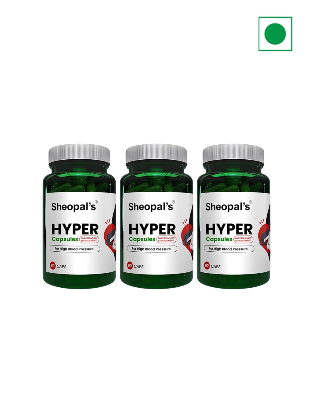 

Sheopal's Set Of 3 Hyper Capsule For Hypertension Management & BP Control - 60 Caps Each, Green