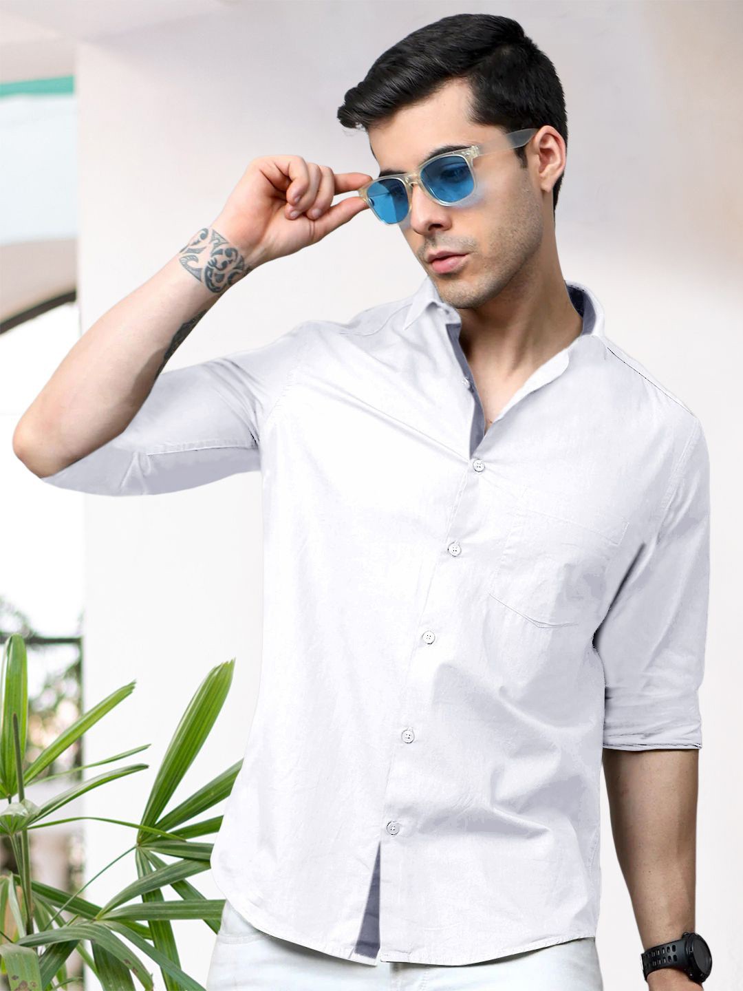 

Moda Rapido Men Standard Fit Spread Collar Solid Cotton Casual Shirt, White