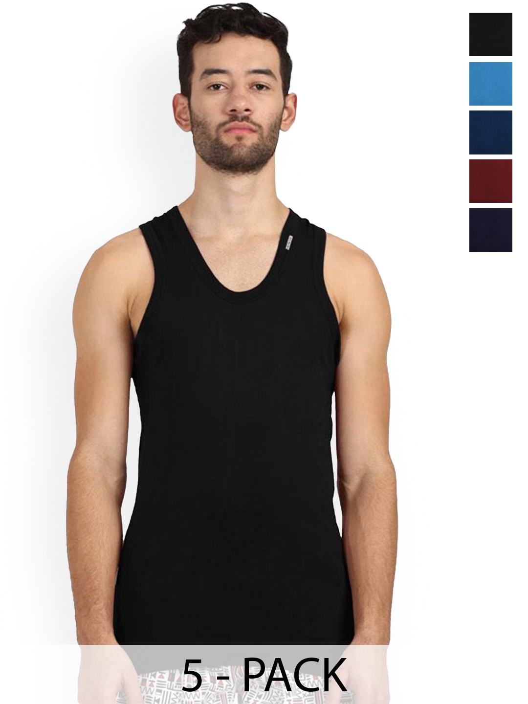 

Rupa Pack Of 5 Assorted Pure Cotton Innerwear Vests - Frontline-Color-Asst-RN-5-100
