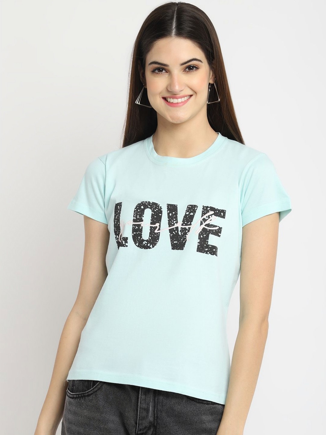 

CORSICA Women Regular Fit Typography Printed Round Neck Cotton T-shirt, Blue