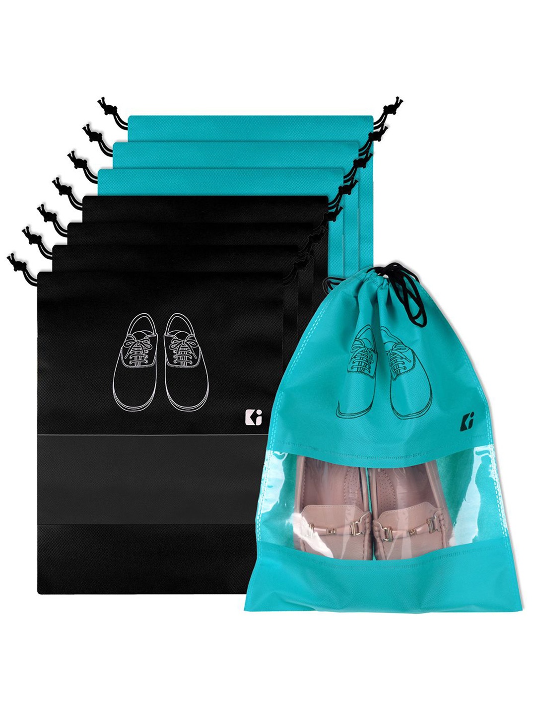 

Kuber Industries Black Pack of 8 Printed Non-Woven Shoe Cover Bags With Transparent Window