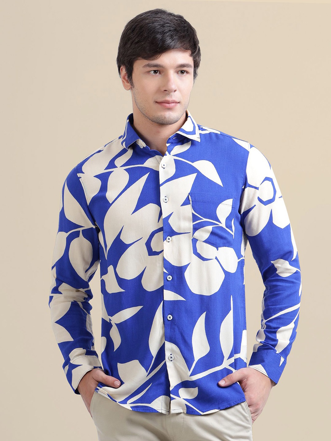 

AMSWAN Men Opaque Printed Casual Shirt, Blue