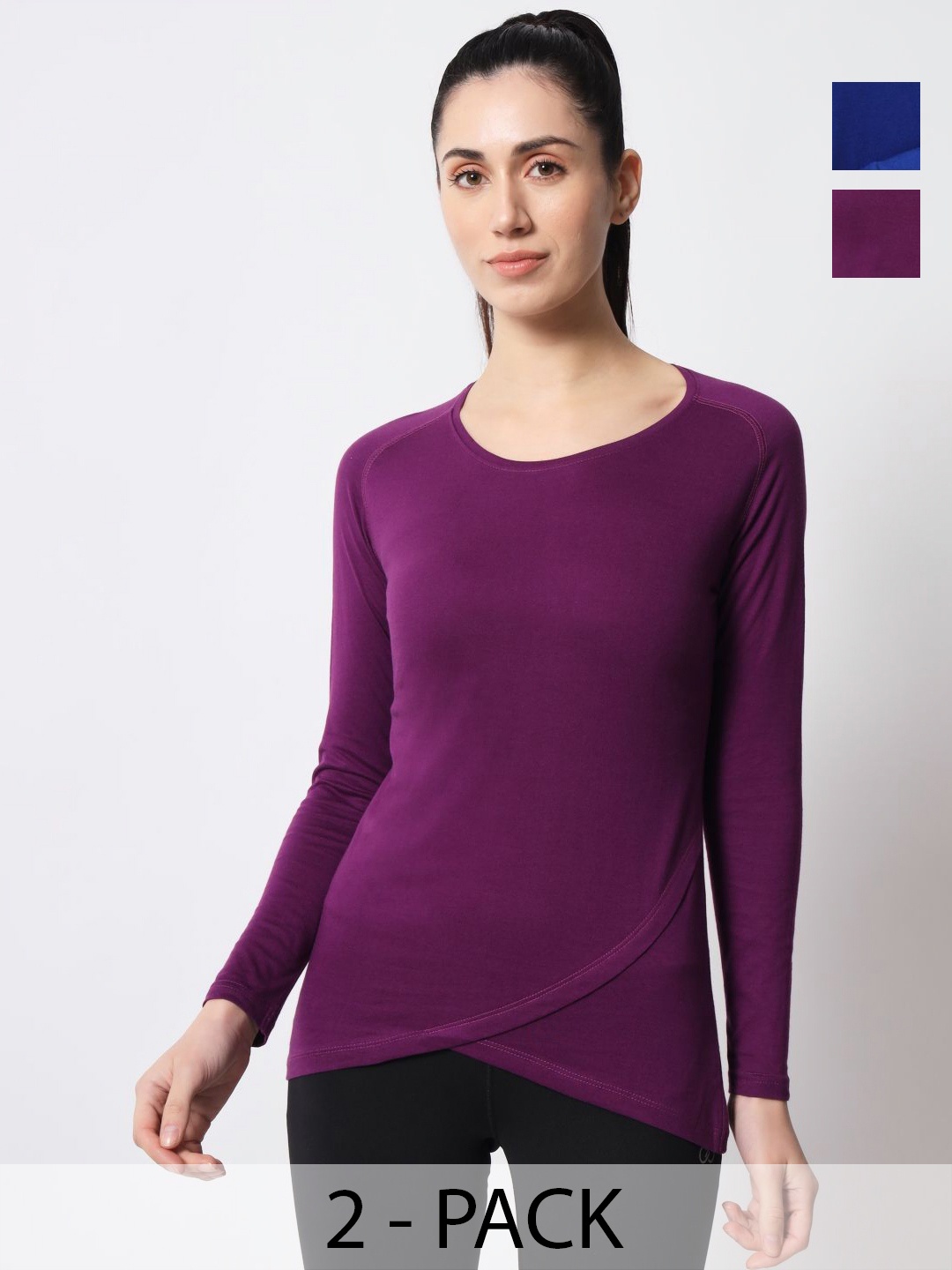

appulse Women Pack Of 2 Solid Round Neck Cotton Slim Fit T-shirts, Purple