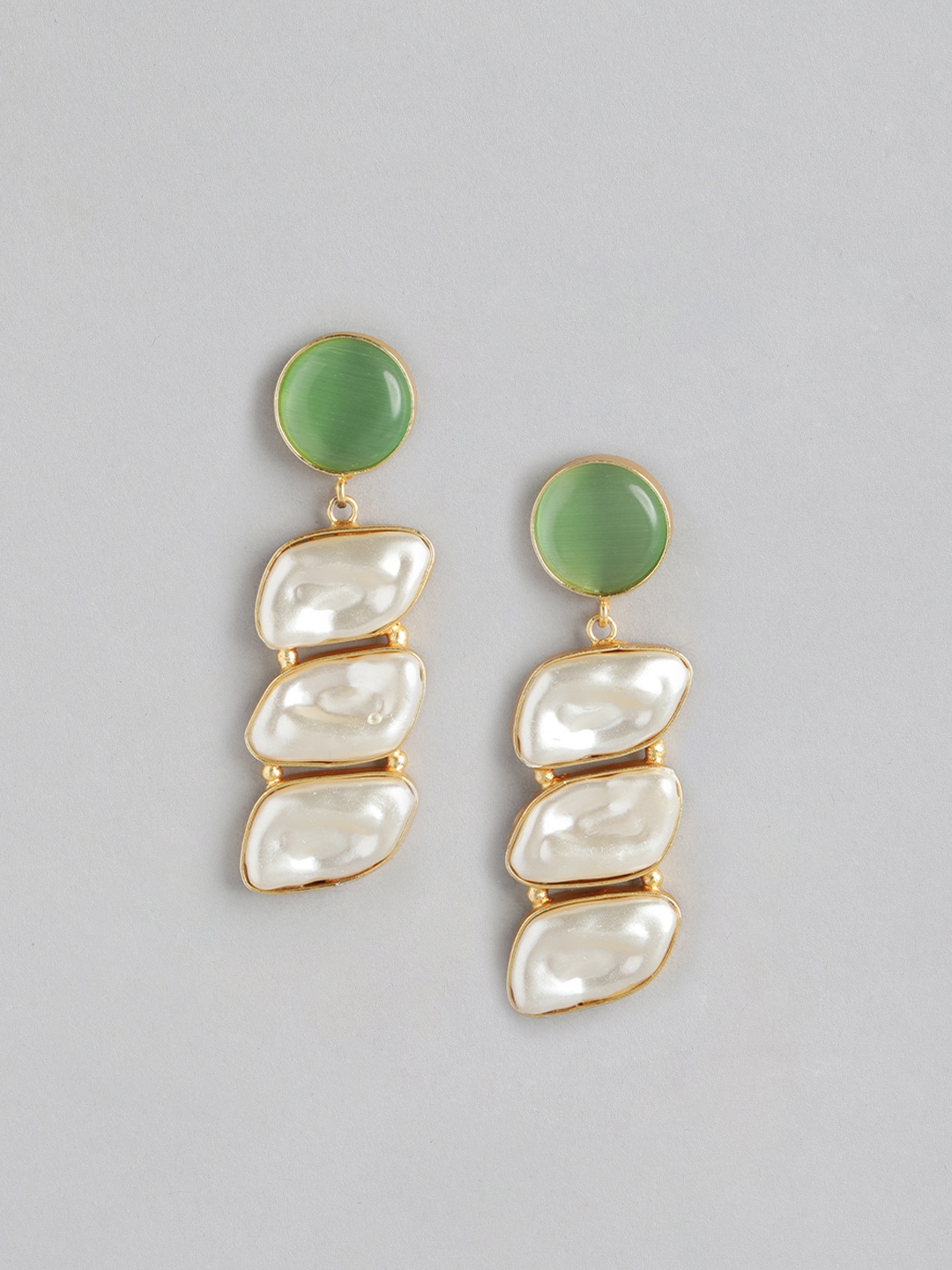 

Anouk Gold Plated Mother of Pearl Studded Contemporary Drop Earrings, Green