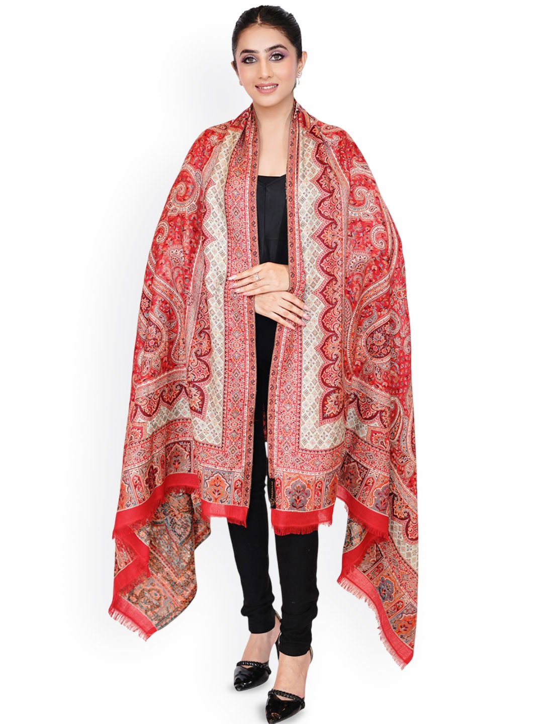 

PASHMAL INDIA PRIVATE LIMITED Ethnic Motifs Printed Woolen Shawl, Red