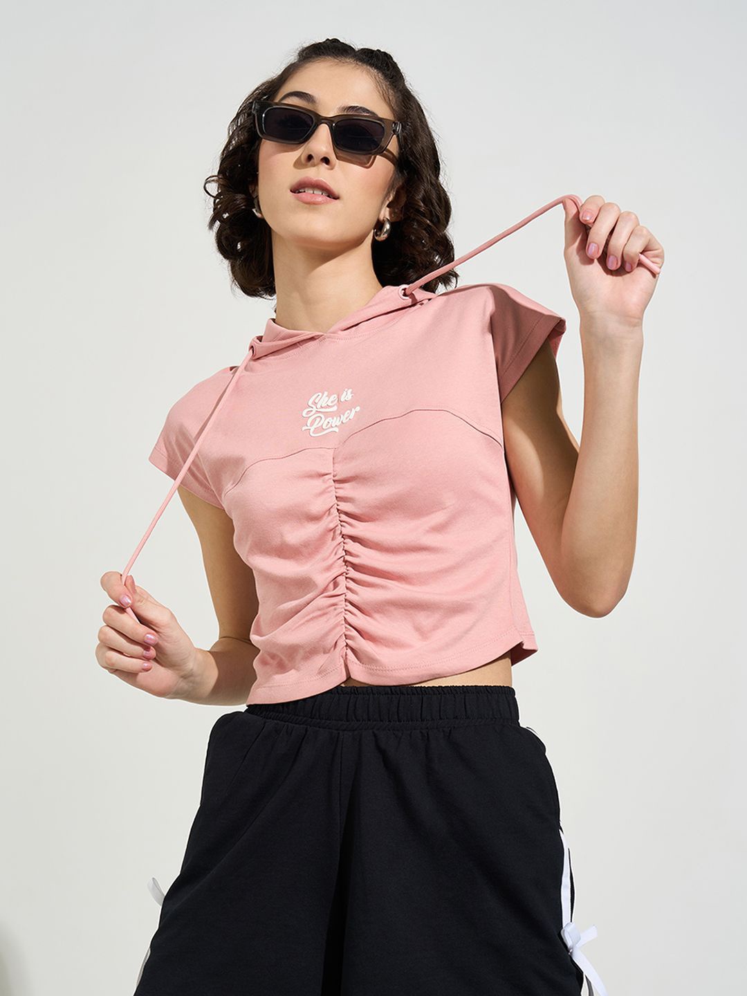 

Ajile by Pantaloons Hooded Cotton Crop Top, Lavender