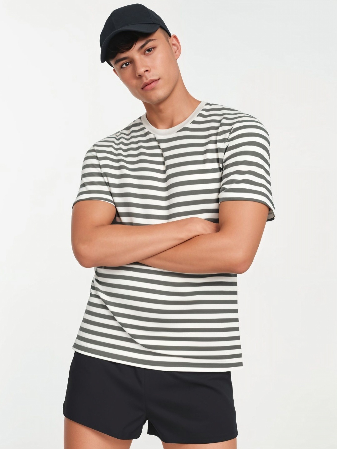 

MACK JONNEY Men Striped Round Neck Cotton Relaxed Fit T-shirt, Grey