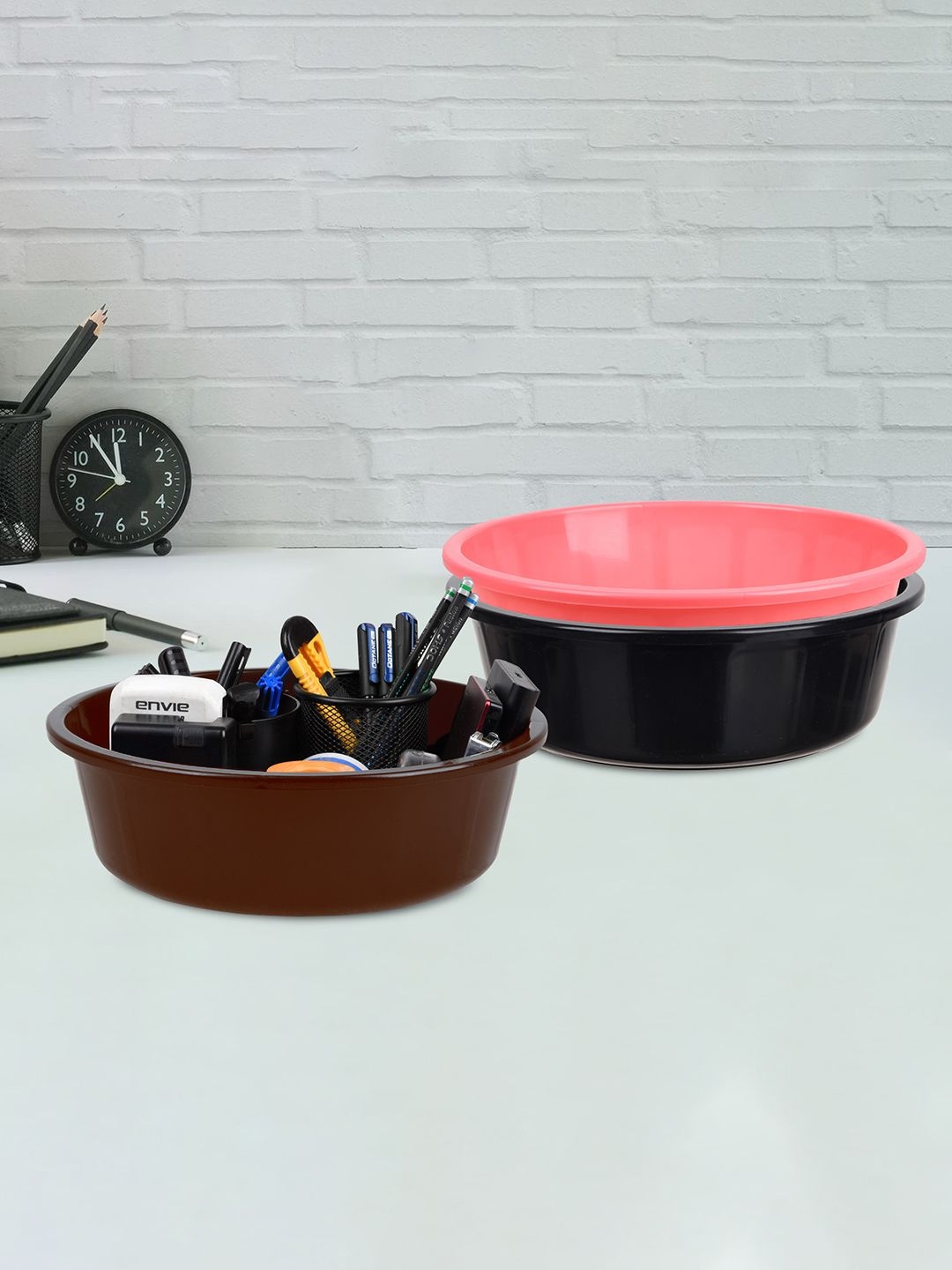 

Kuber Industries Pink & Black 3 Pieces Regular Durable Multi-Utility Organisers