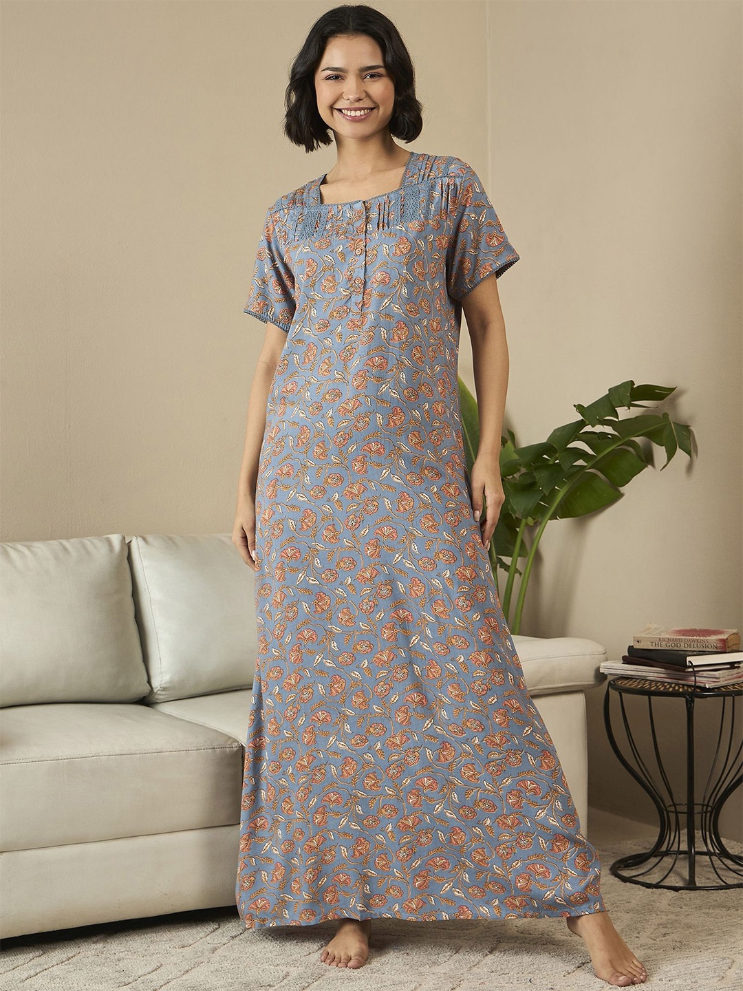

July Printed Maxi Nightdress, Blue