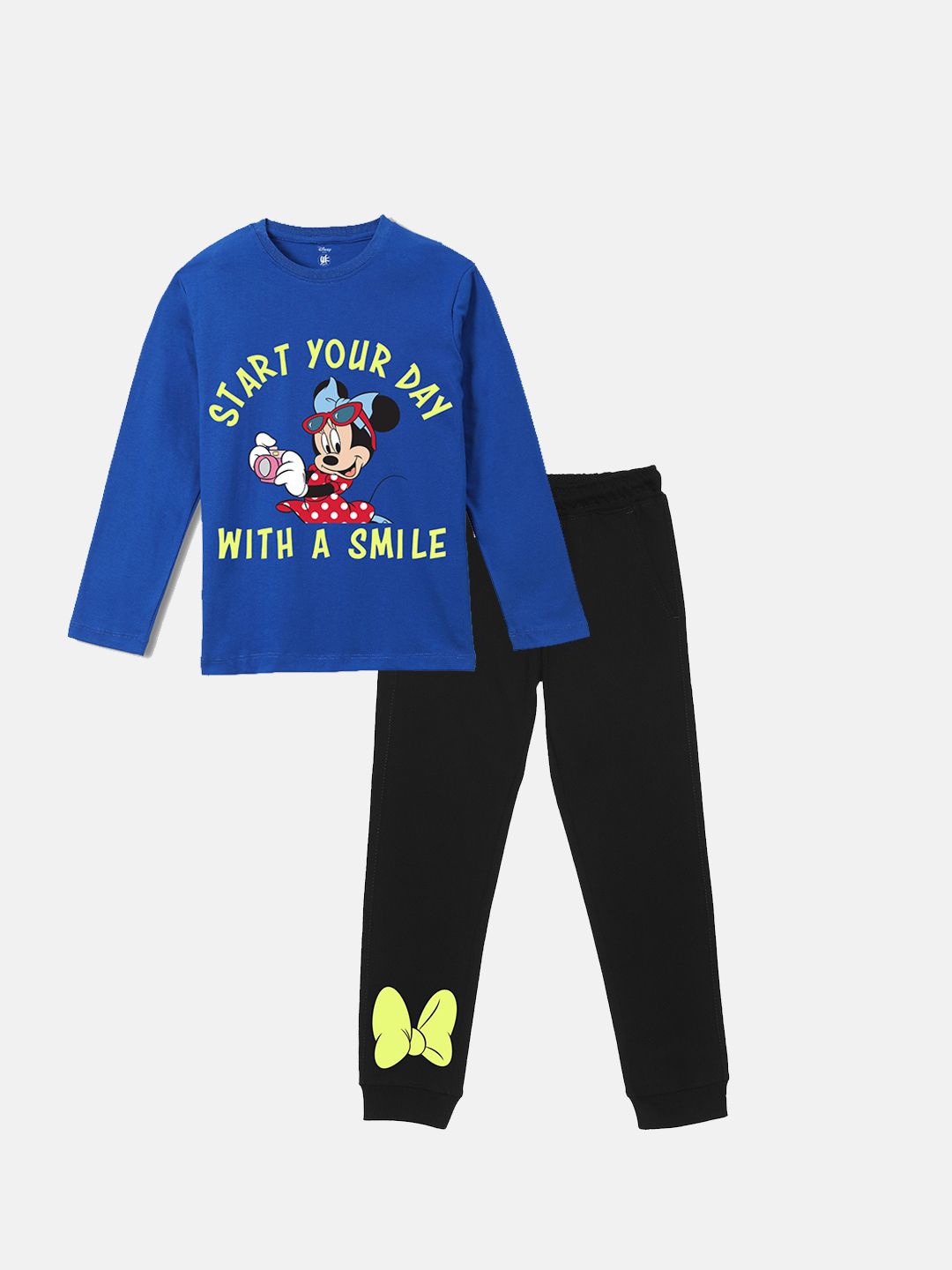

YK Disney Girls Minnie Mouse Printed Round Neck T-Shirt With Jogger, Blue