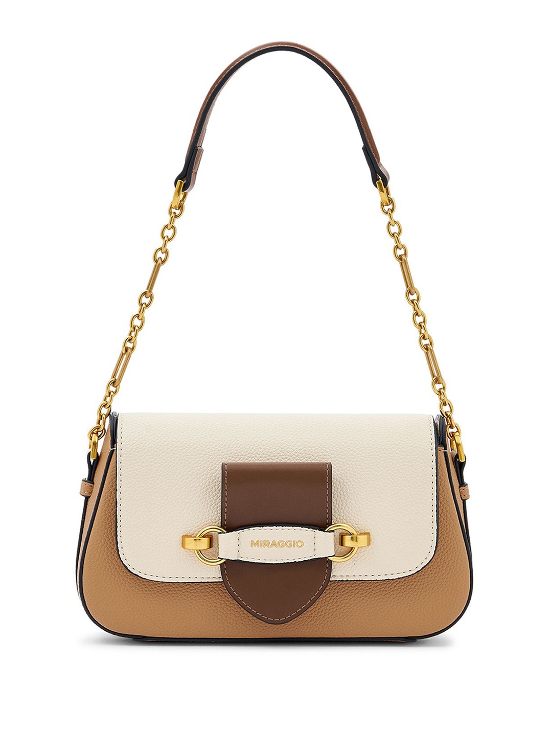 

MIRAGGIO PU Structured Shoulder Bag with Applique, Beige