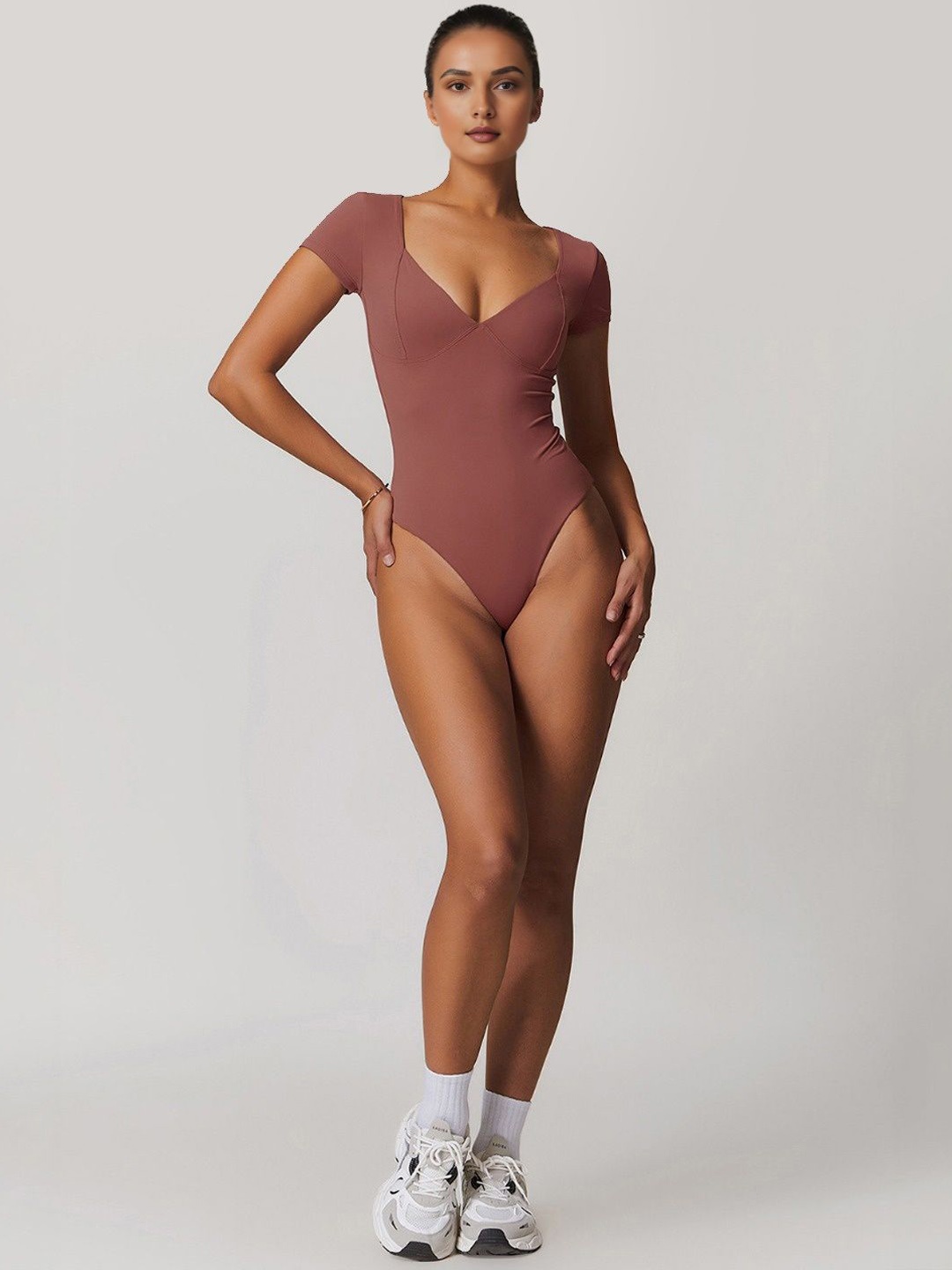 

StyleCast V Neck Short Sleeve Bodysuit, Burgundy