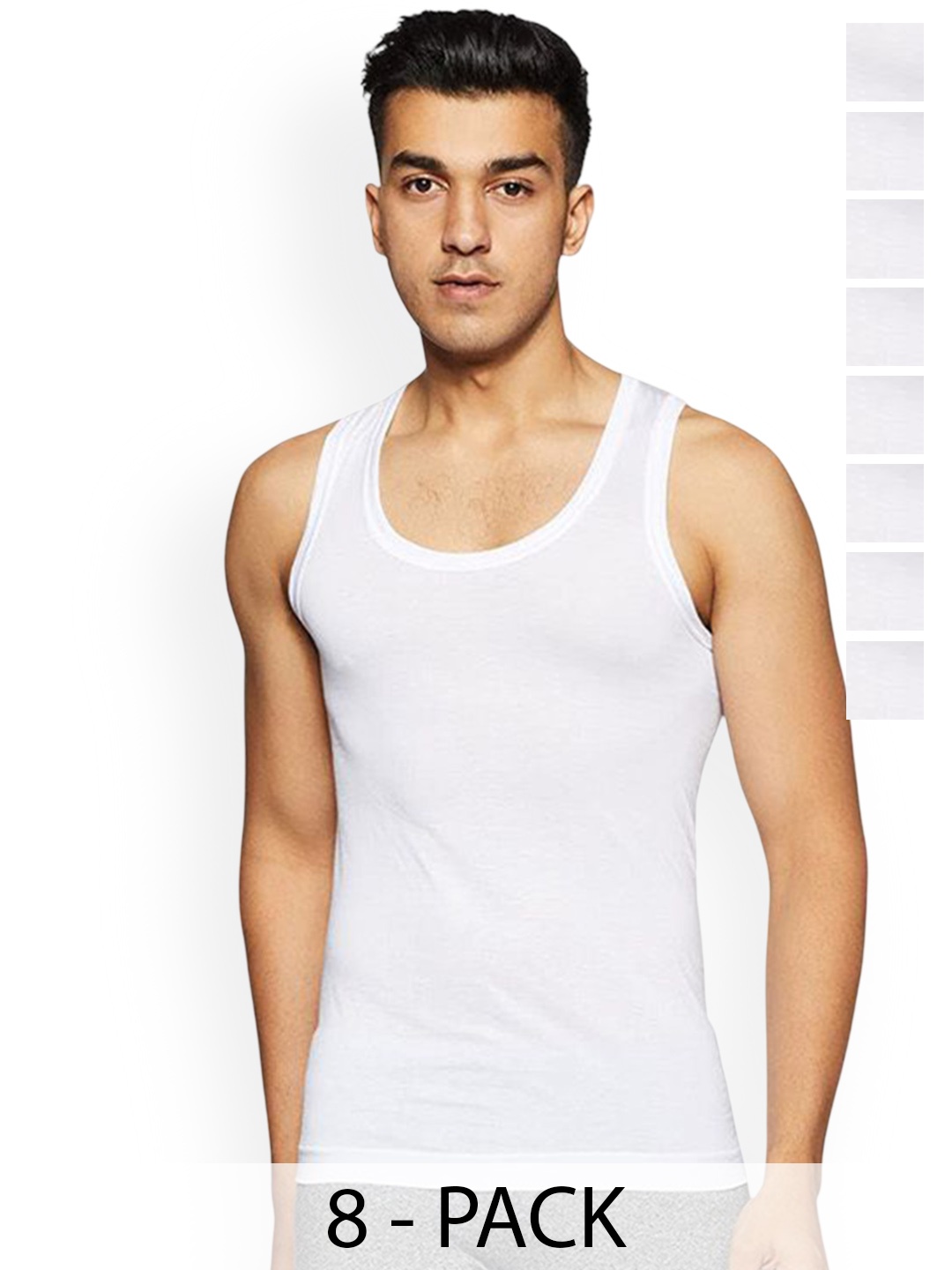 

Rupa Pack Of 8 Pure Cotton Innerwear Vests Frontline-Air-Whit-RN-8-95, White