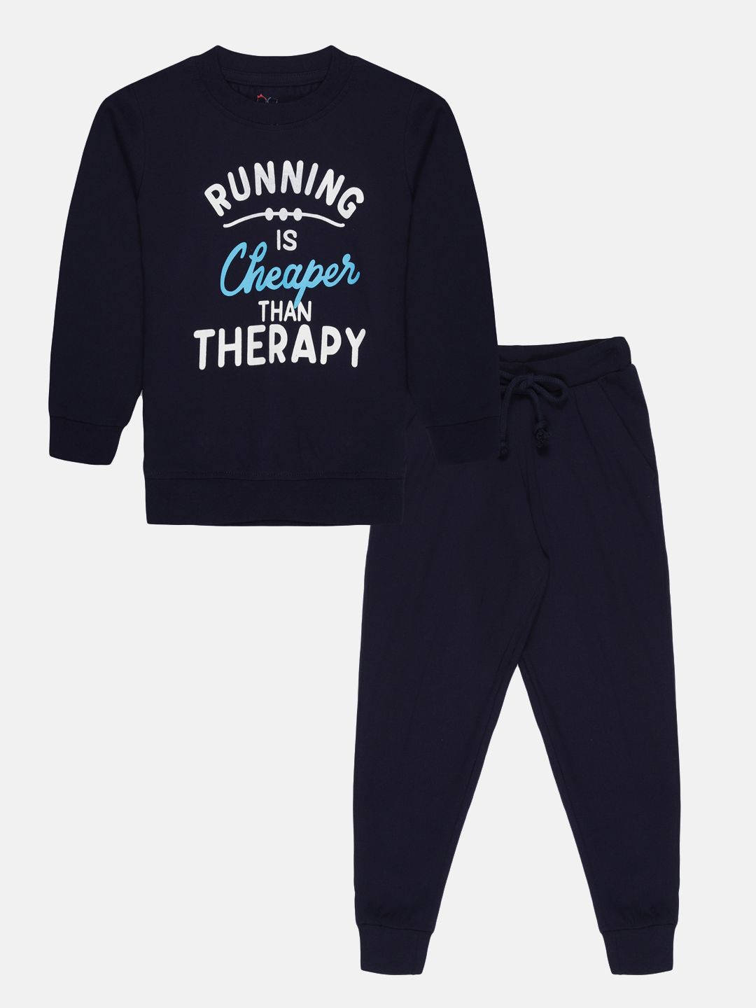 

YOUNG BIRDS Boys Printed Round Neck Pure Cotton Sweatshirt With Jogger, Navy blue