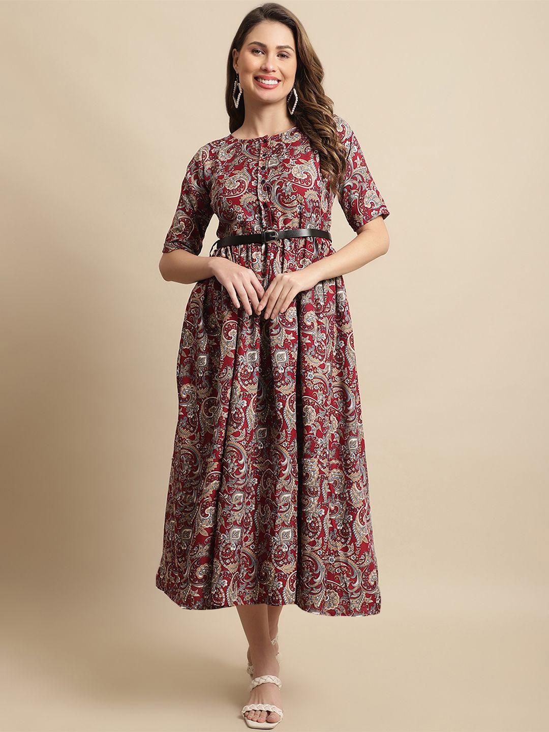 

Tromko Floral Print Fit & Flare Midi Dress, Red