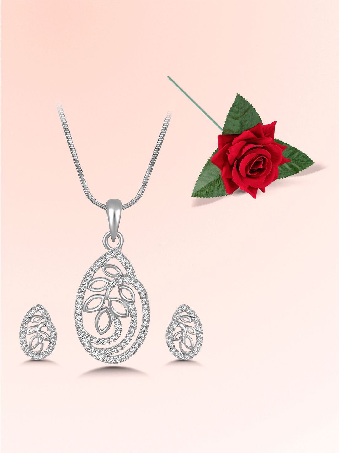 

Peora Silver-Plated Cubic Zirconia Studded Jewellery Set