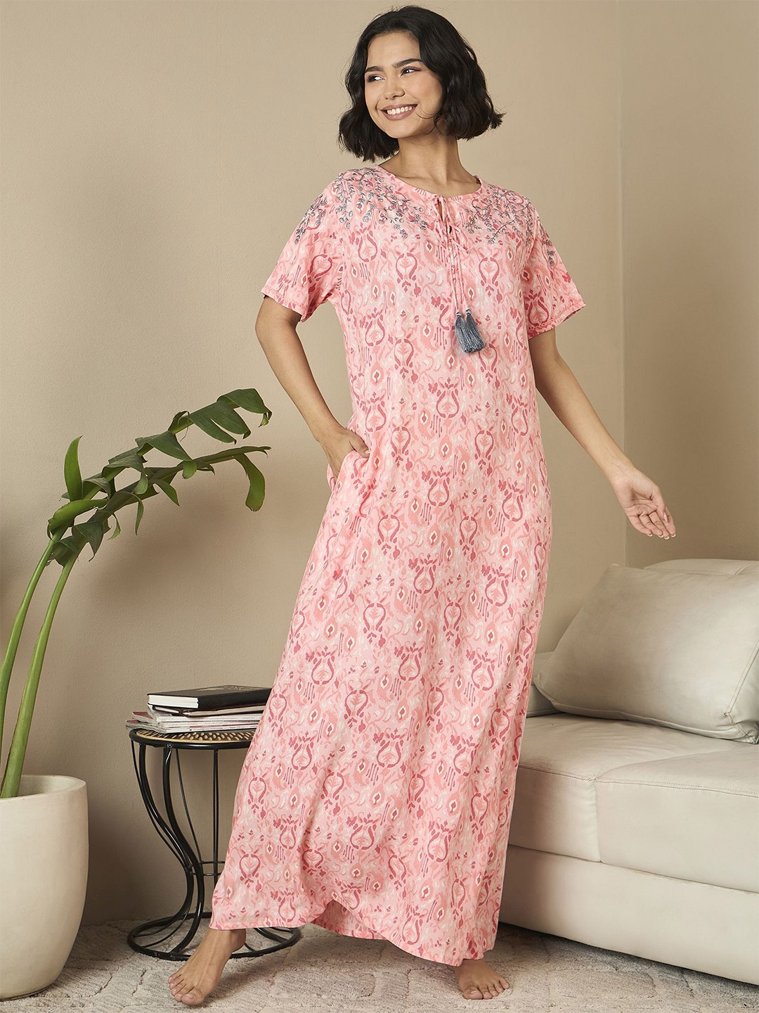 

July Printed Maxi Nightdress, Pink