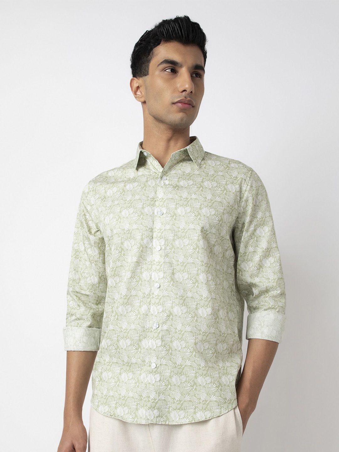 

MARK & ALBERT Men Slim Fit Floral Opaque Printed Casual Shirt, Green