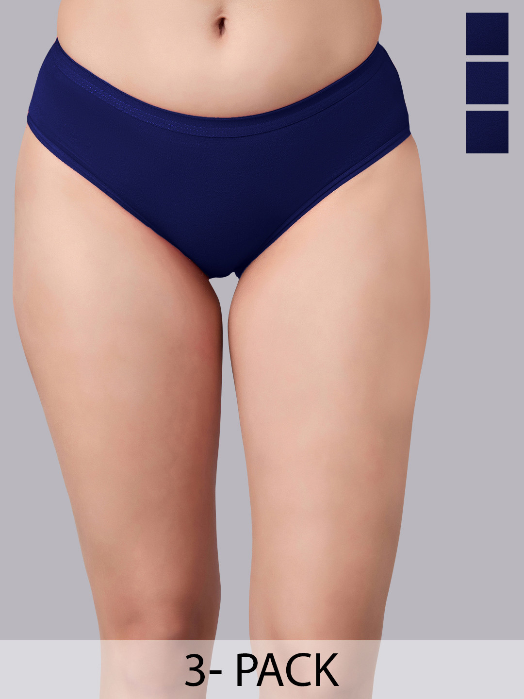 

SIMOH Women Pack Of 3 Cotton Low-Rise Hipster Briefs - H7115_Blue_Blue_Blue