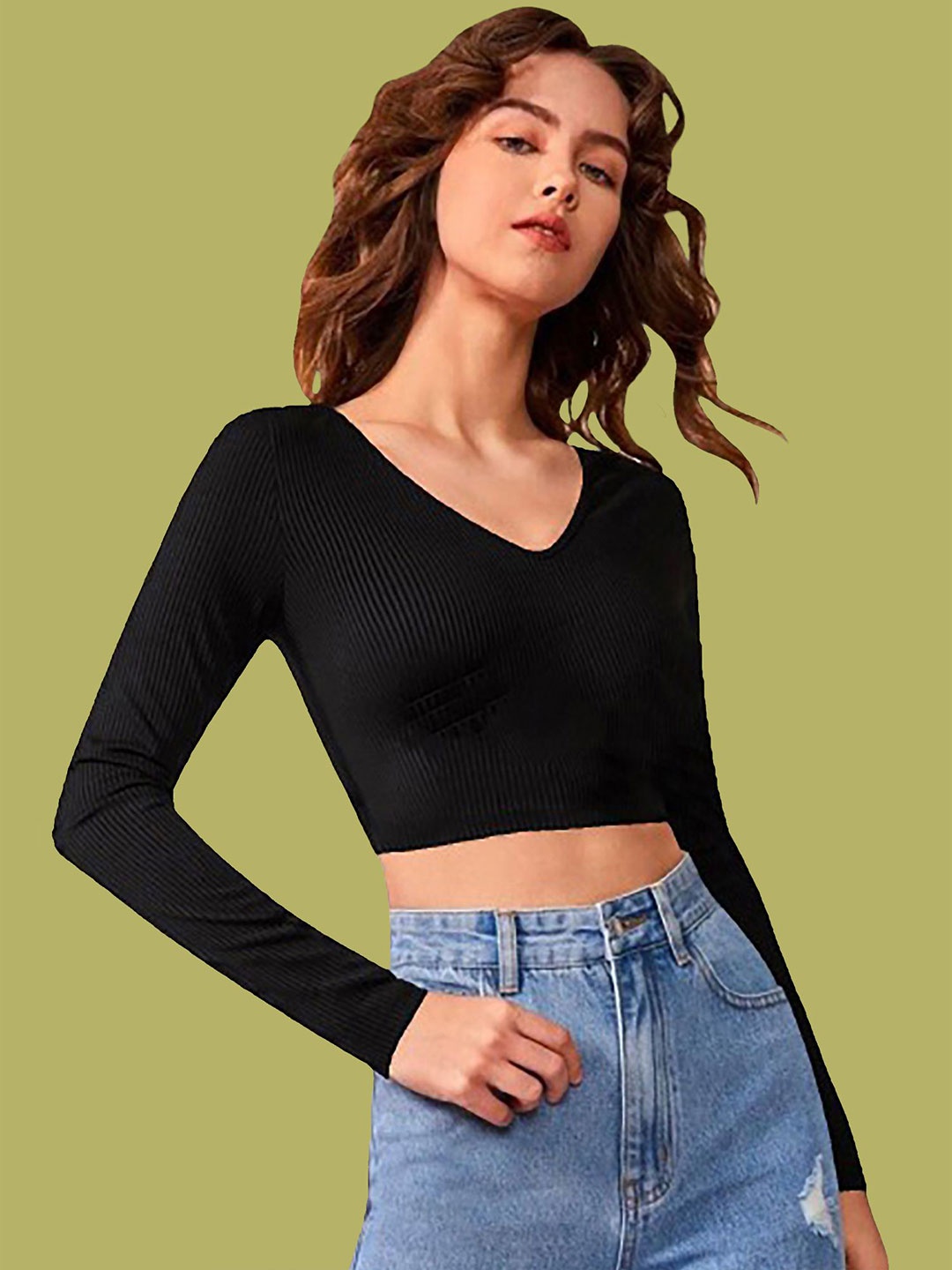 

Dream Beauty Fashion V-Neck Fitted Crop Top, Black