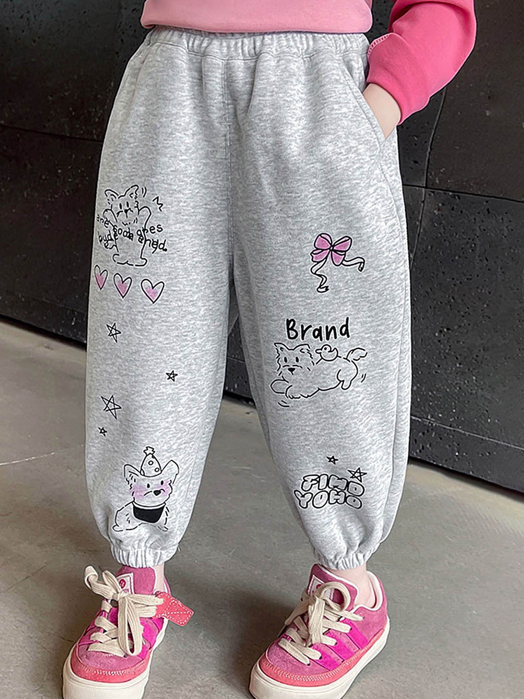 

LULU & SKY Girls Printed Loose Fit Joggers Trousers, Grey