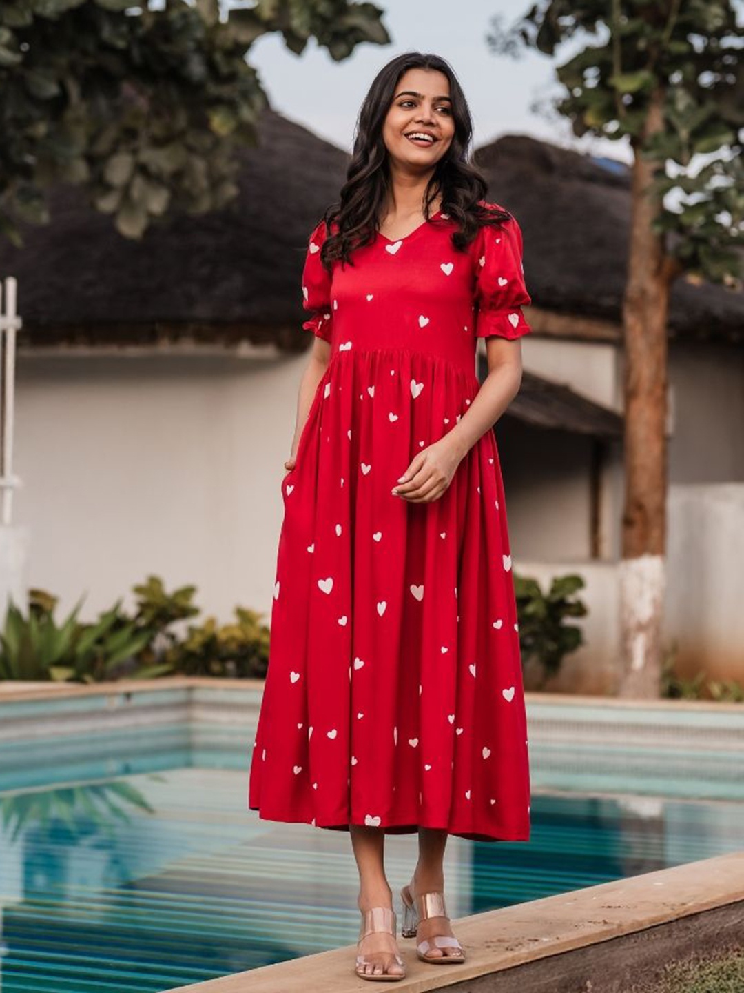 

HAY Clothing Women Printed Fit and Flare Dress, Red
