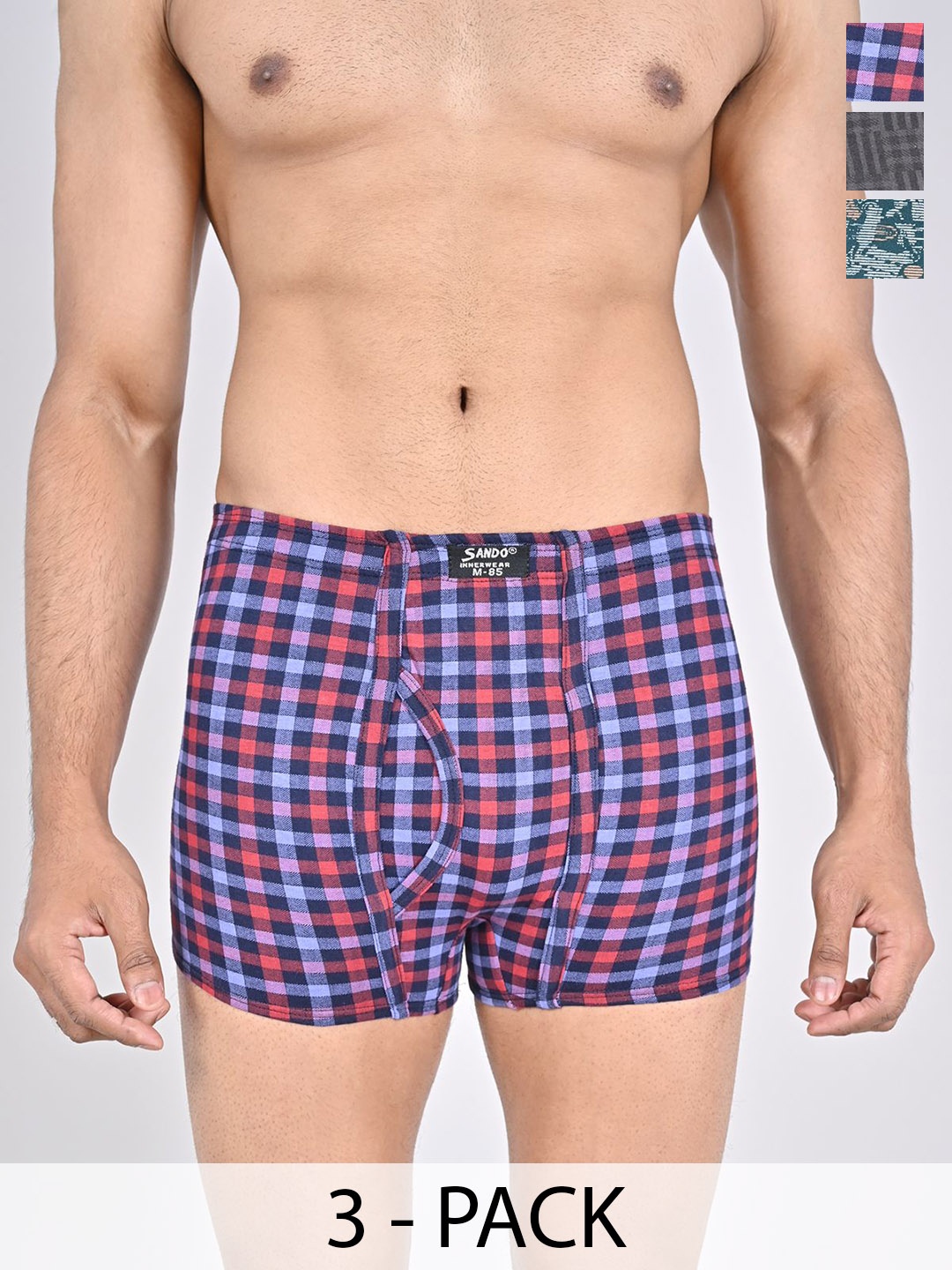 

SANDO Pack Of 3 Printed Cotton Trunks GENIUS-01-02-03, Blue