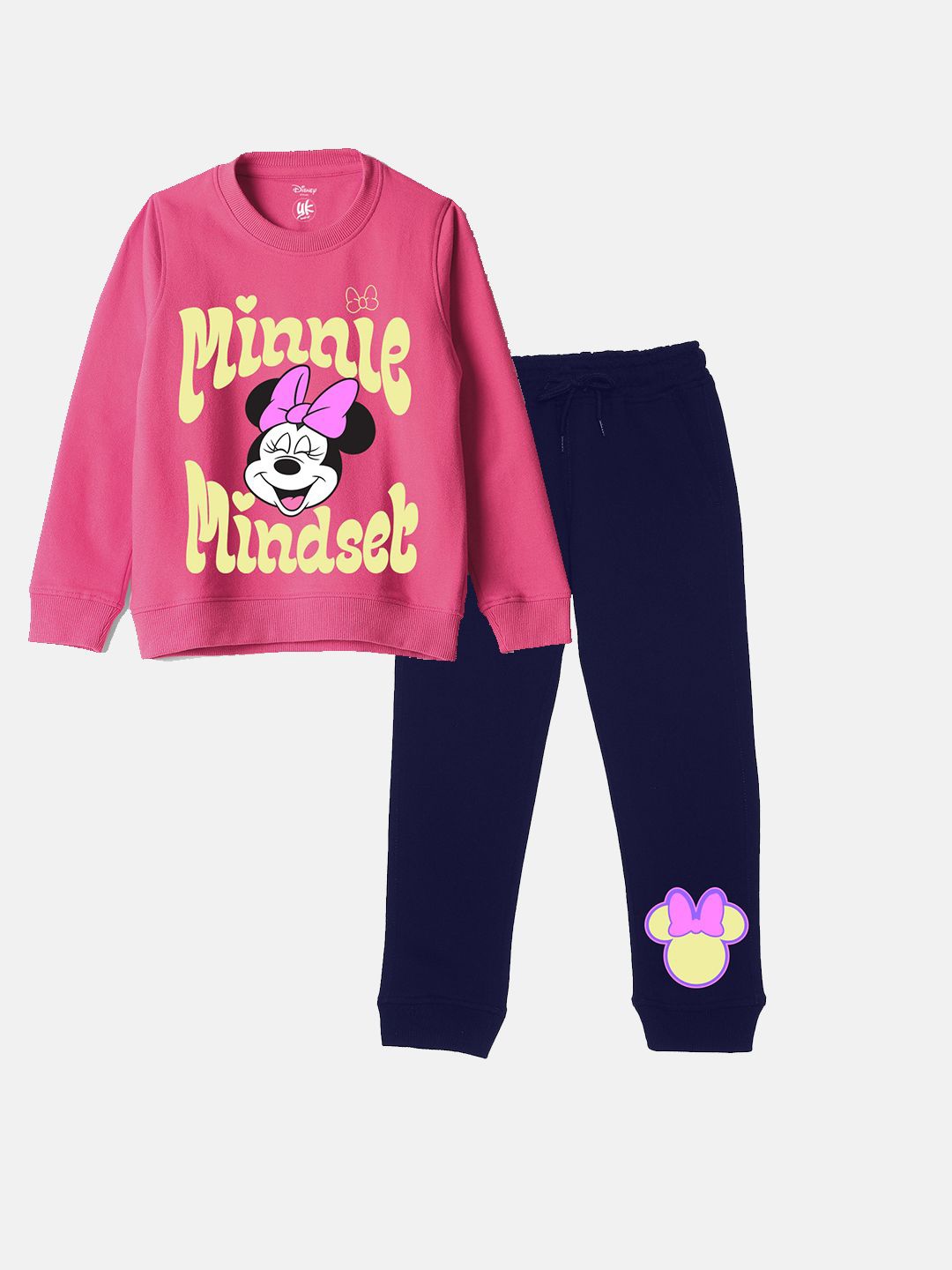 

YK Disney Girls Minnie Mouse Printed Round Neck Sweatshirt With Jogger, Pink