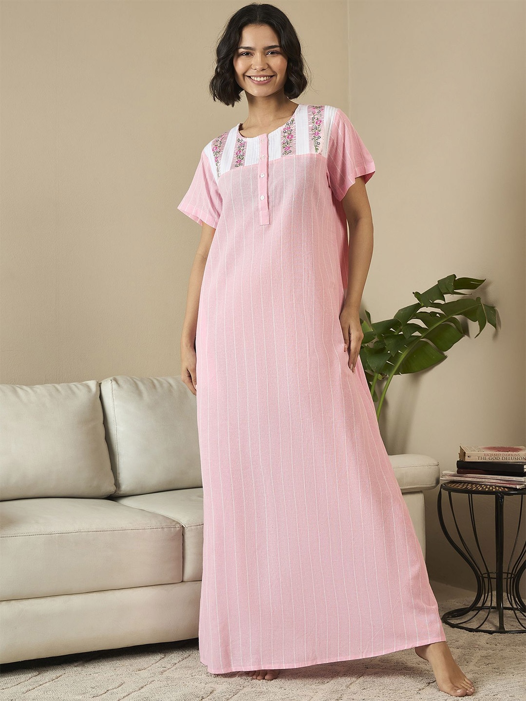 

July Striped Maxi Nightdress, Pink