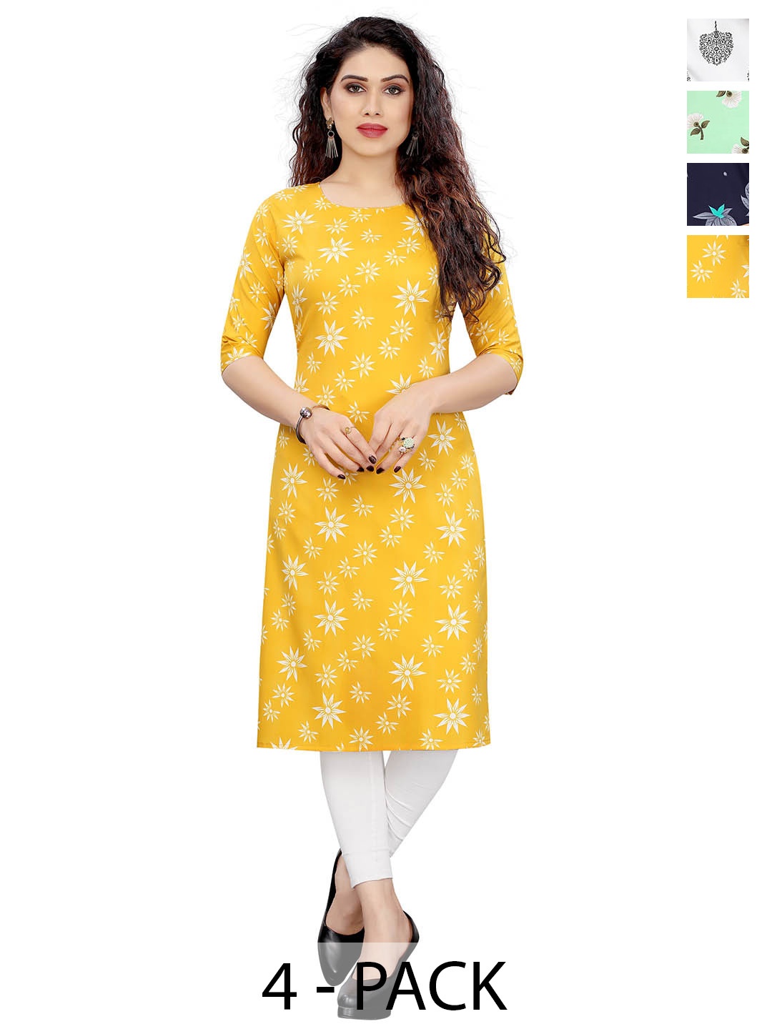 

KETAKI FASHION Selection of 4 Ethnic Motifs Printed Kurtas, White