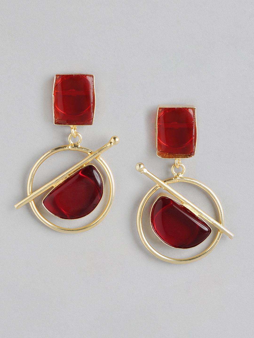 

Anouk Gold Plated Beaded Contemporary Drop Earrings, Maroon