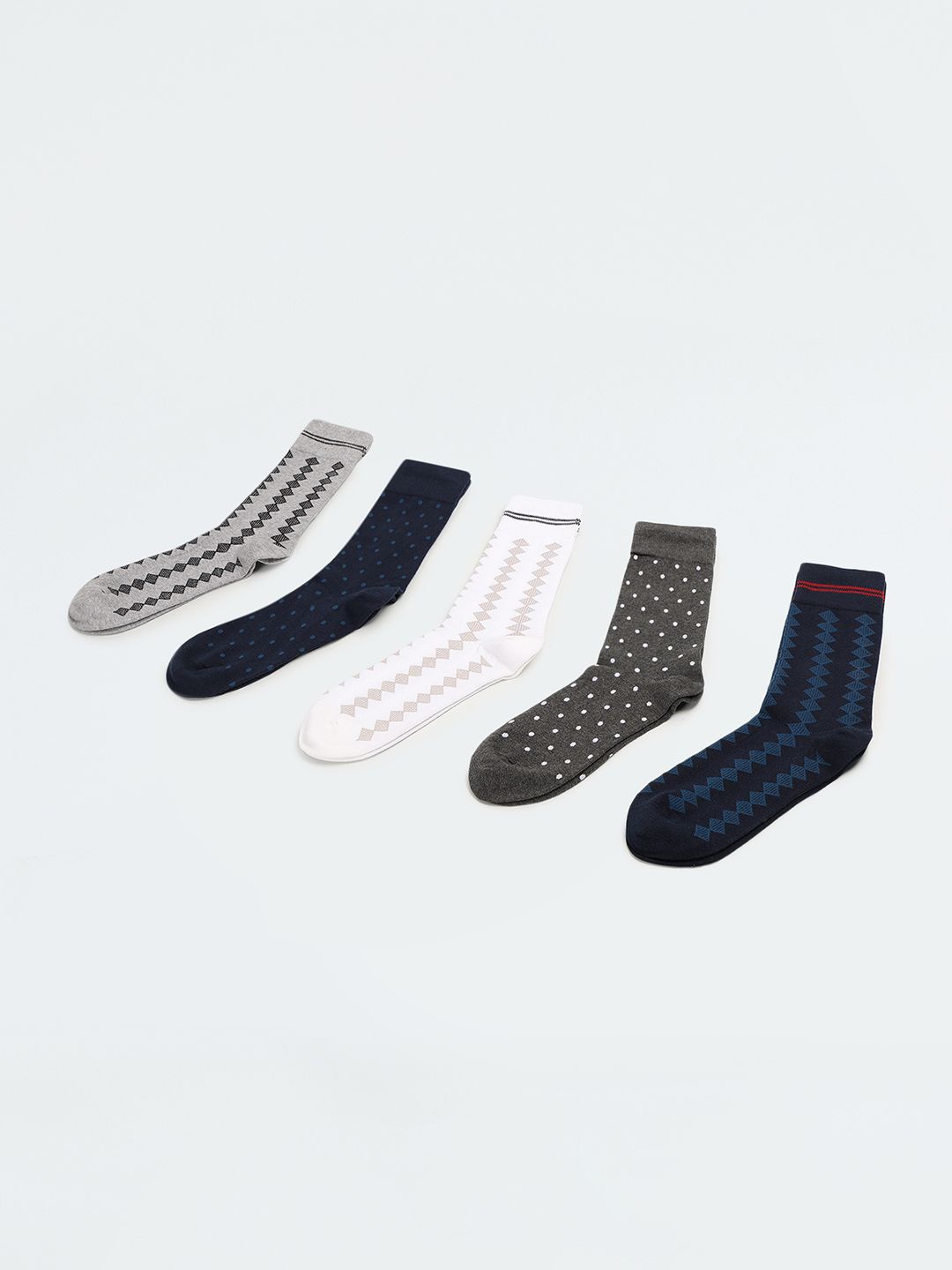 

max Men Pack Of 5 Patterned Calf Length Socks, Blue
