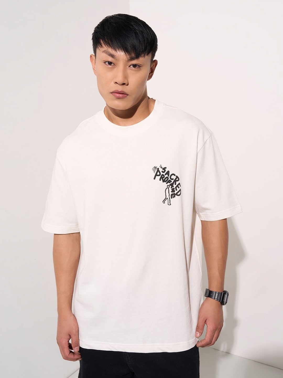 

People Men Typography Printed Round Neck Cotton Relaxed Fit T-shirt, White