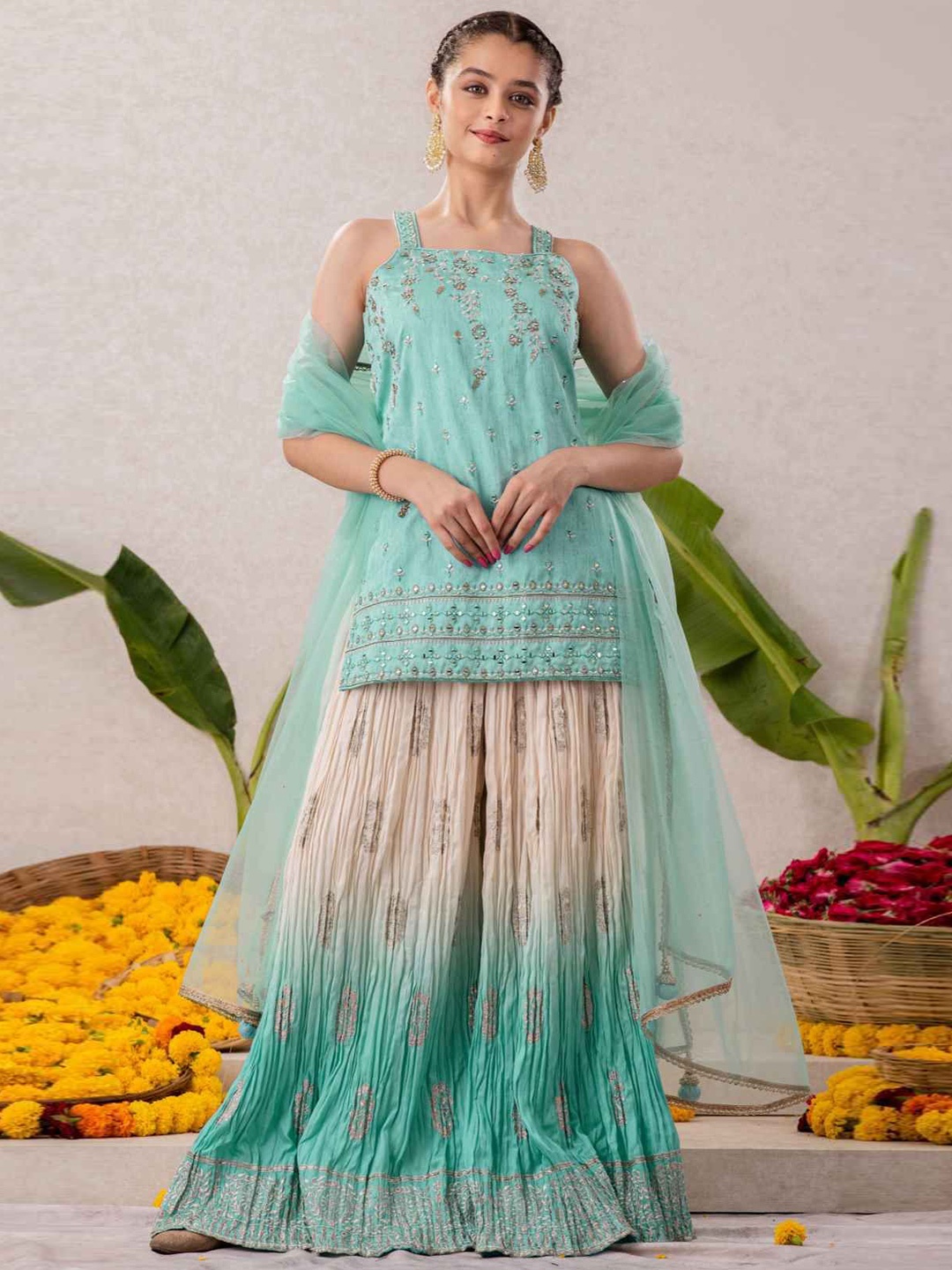 

Lagorii Girls Embroidered Ready to Wear Lehenga & Blouse With Dupatta, Green
