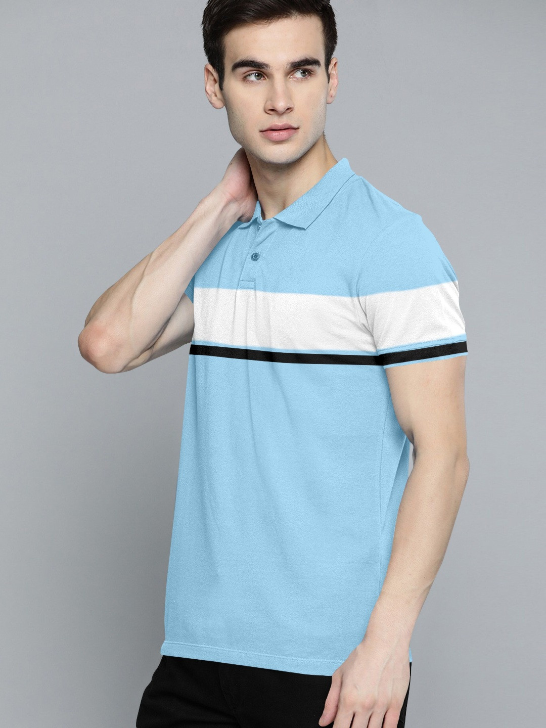 

Metronaut Men Colourblocked Polo Collar T-shirt, Turquoise blue