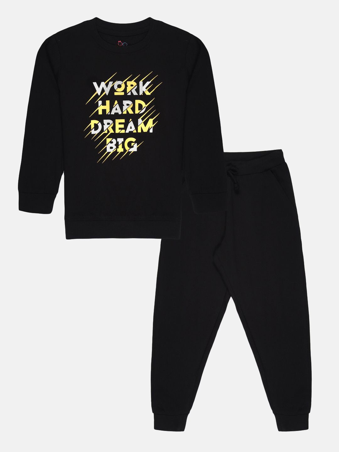 

YOUNG BIRDS Boys Printed Round Neck Pure Cotton Sweatshirt With Jogger, Black