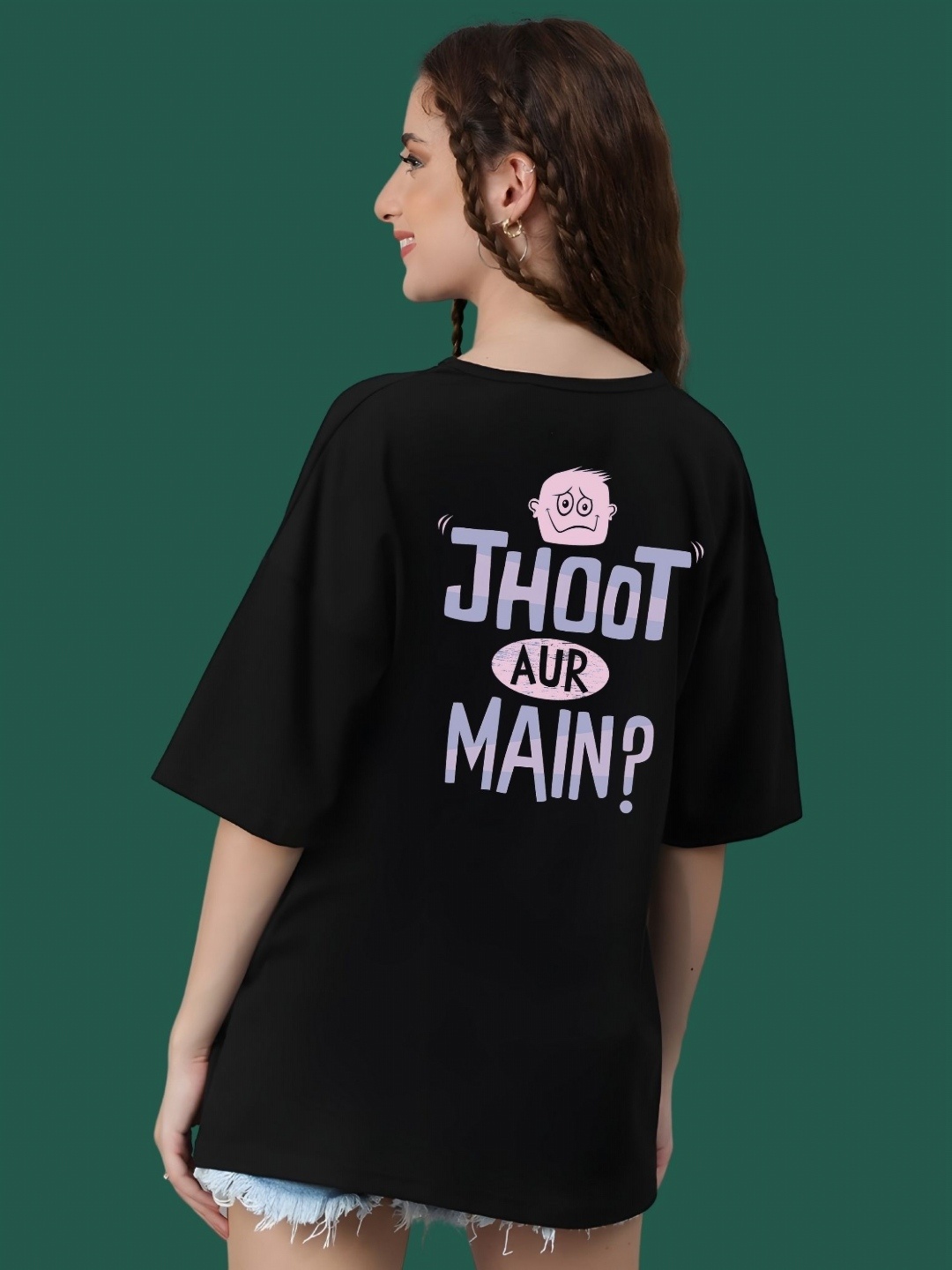 

DressBerry Women Typography Printed Round Neck Cotton Oversized T-shirt, Black
