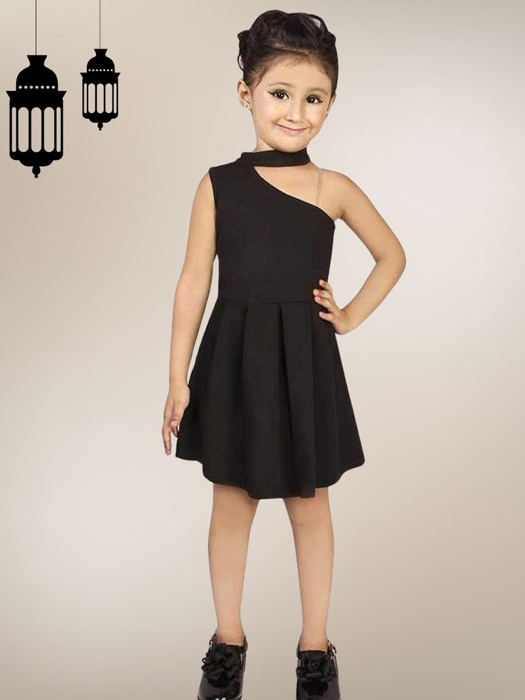 

BAESD One Shoulder Applique A-Line Dress, Black