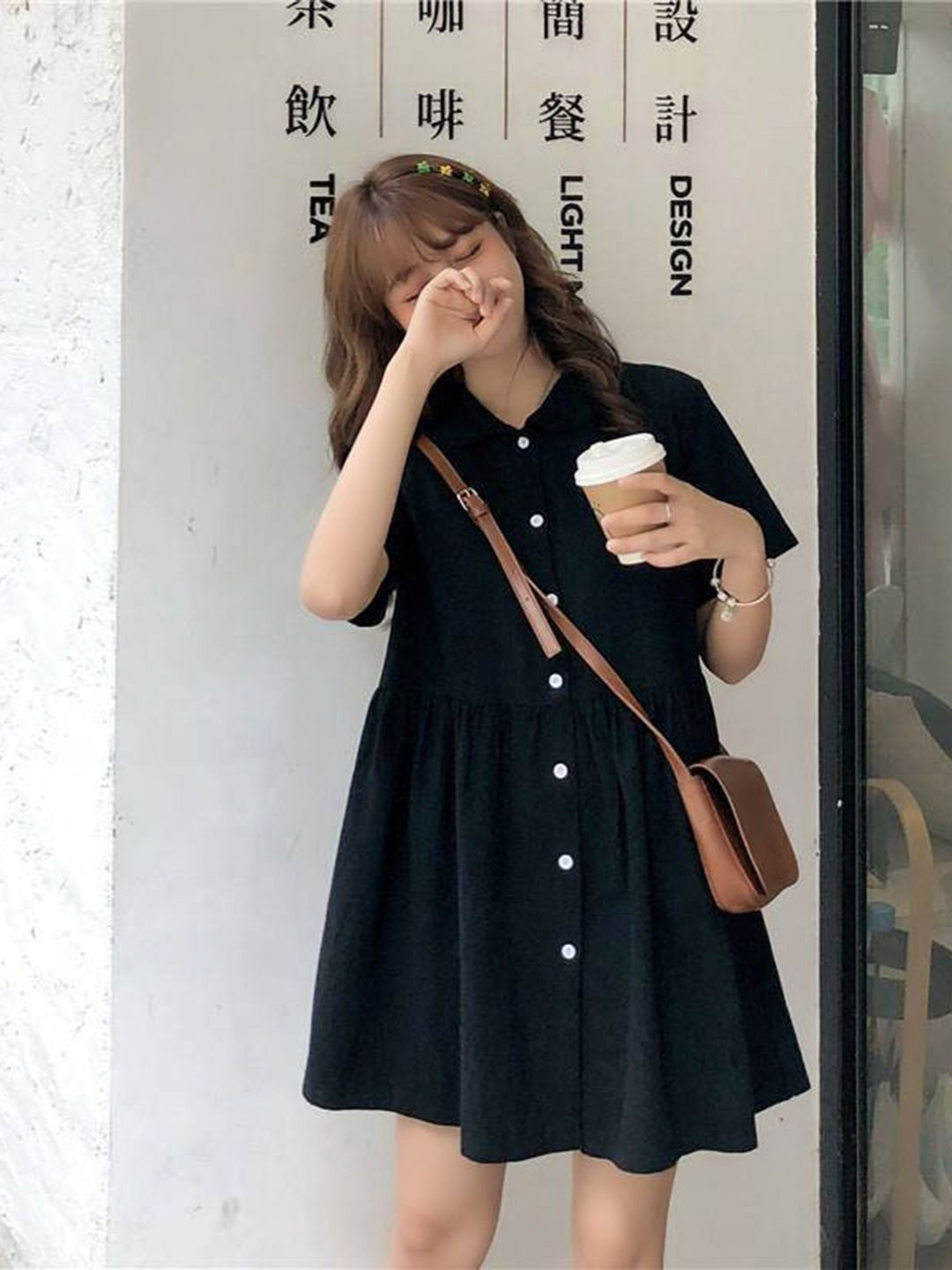 

bebe Shirt Collar Short Sleeves Shirt Dress, Black