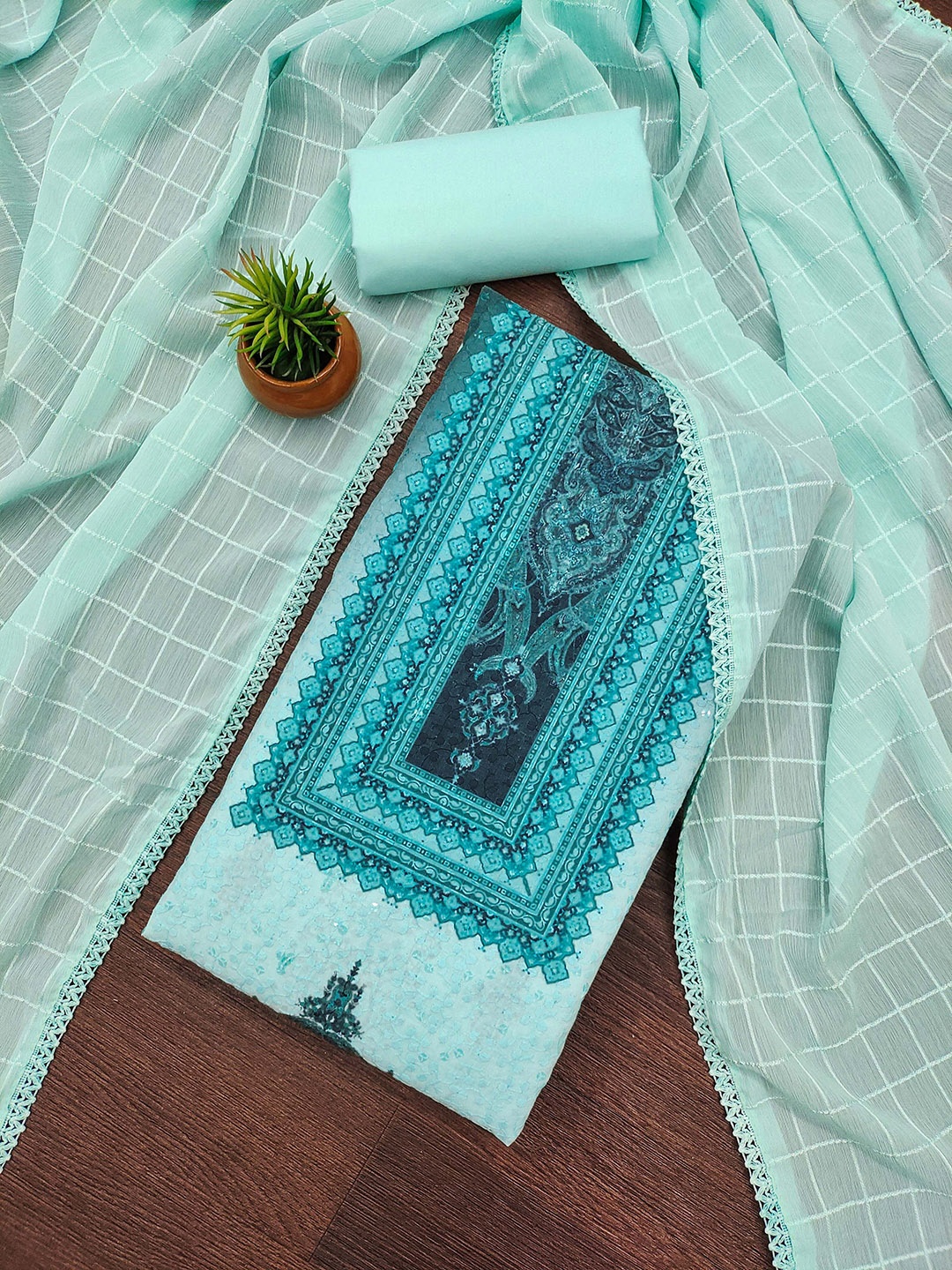 

MANVAA Floral Printed Unstitched Cotton Dress Material, Green