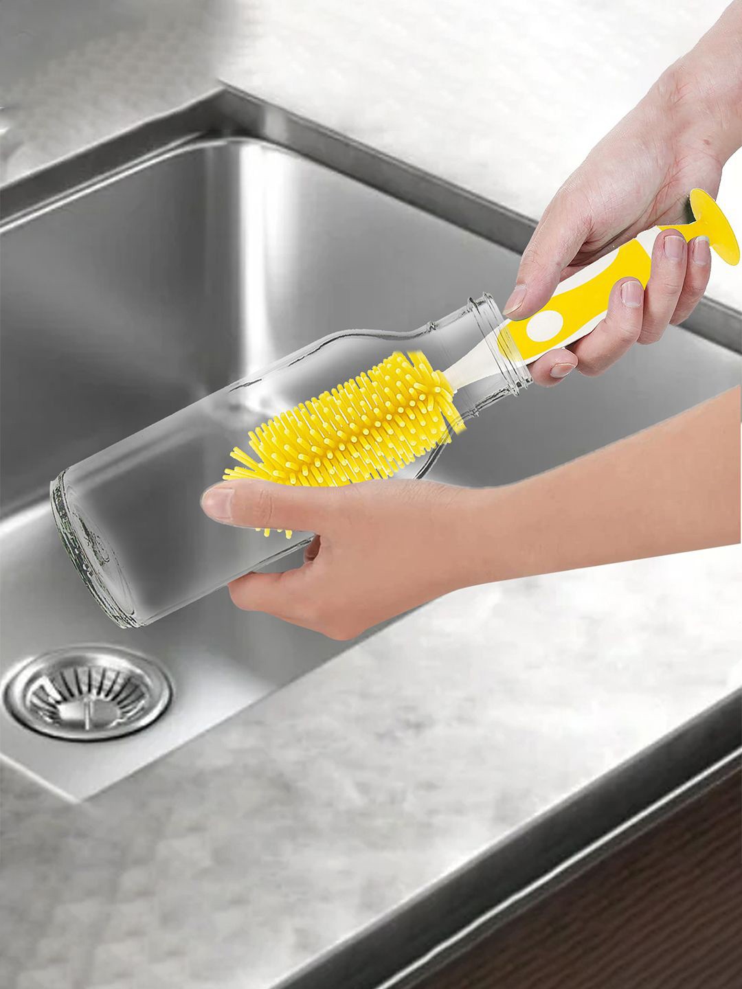 

Kuber Industries Yellow & White Silicone Detachable Bottle Cleaning Brush